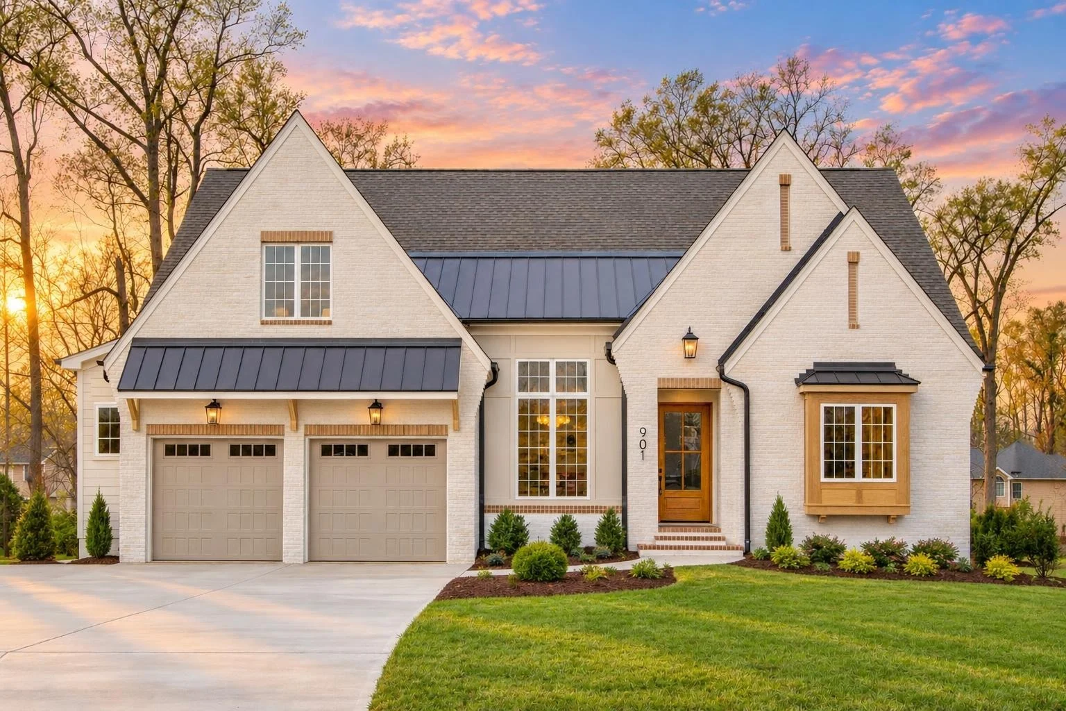 23-1462 HOUSE PLAN – Modern European Farmhouse Home Plan – 4-Bed, 3.5-Bath, 3,110 SF - Warm Natural, AI-generated exterior concept