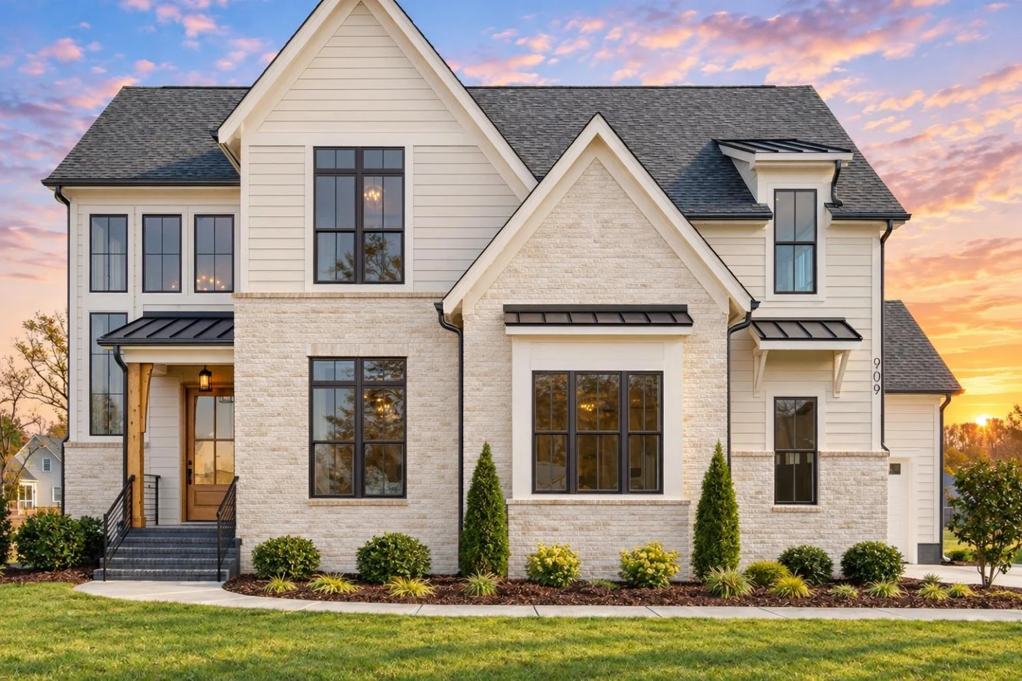 23-1335 HOUSE PLAN – Modern Farmhouse Home Plan – 5-Bed, 4.5-Bath, 3,278 SF - Warm Natural, AI-generated exterior concept