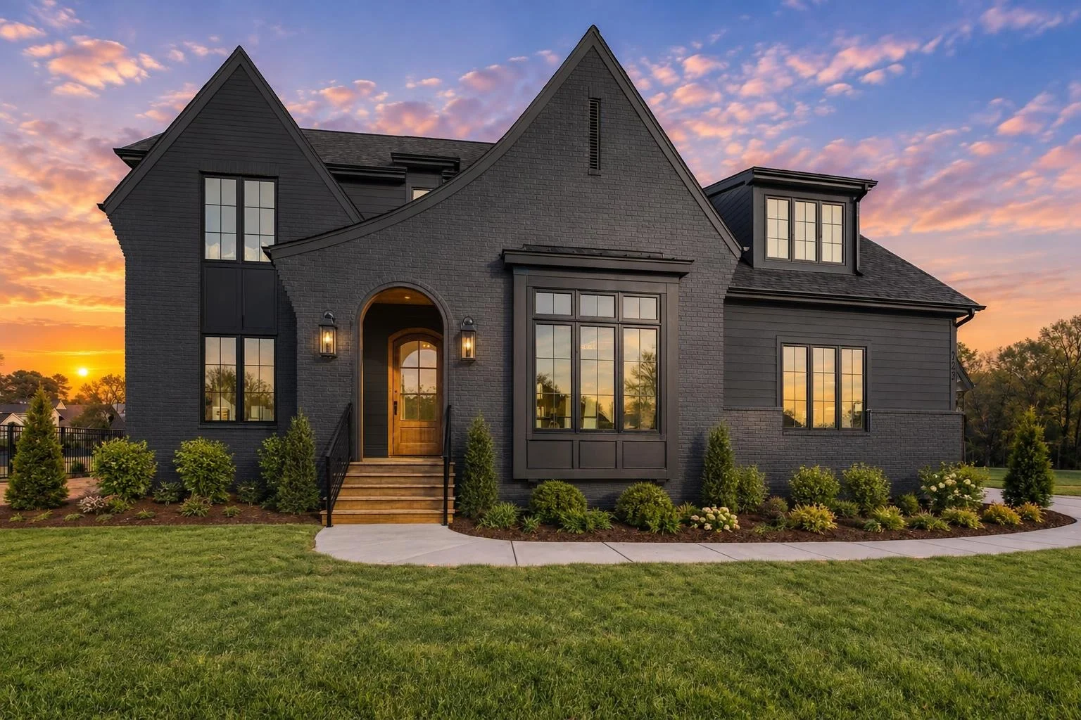 23-1353 HOUSE PLAN – Modern Tudor Home Plan – 4-Bed, 4.5-Bath, 3,428 SF - Modern Dark, AI-generated exterior concept