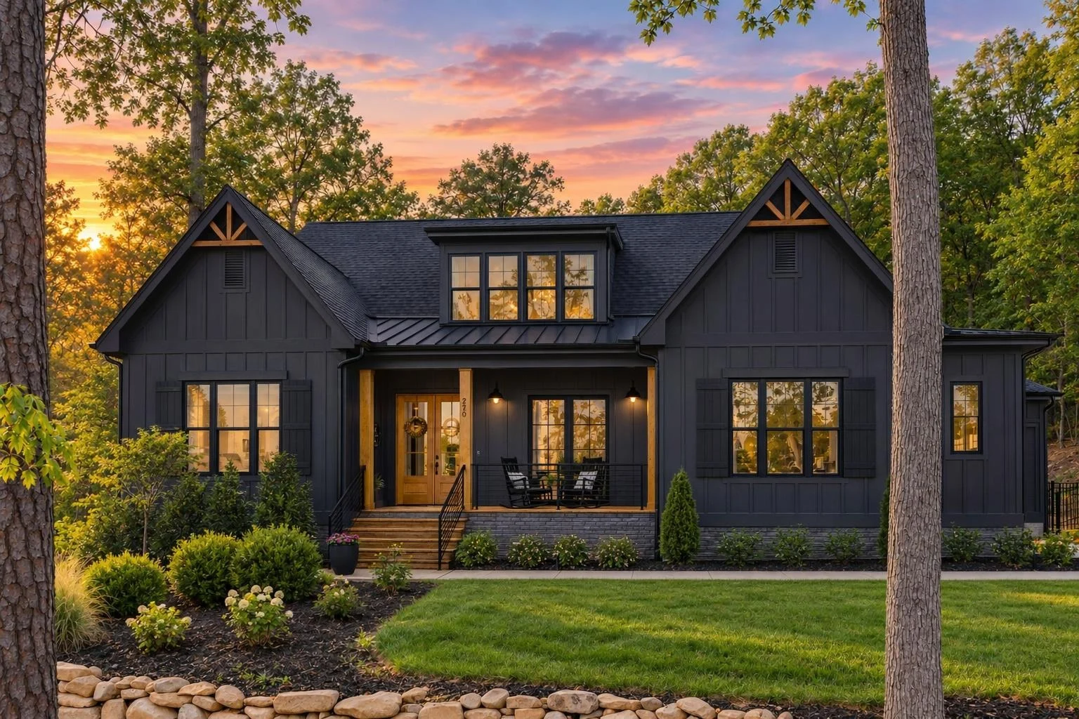 23-2003 HOUSE PLAN – Modern Farmhouse Home Plan – 4-Bed, 4-Bath, 3,597 SF - Modern Dark, AI-generated exterior concept