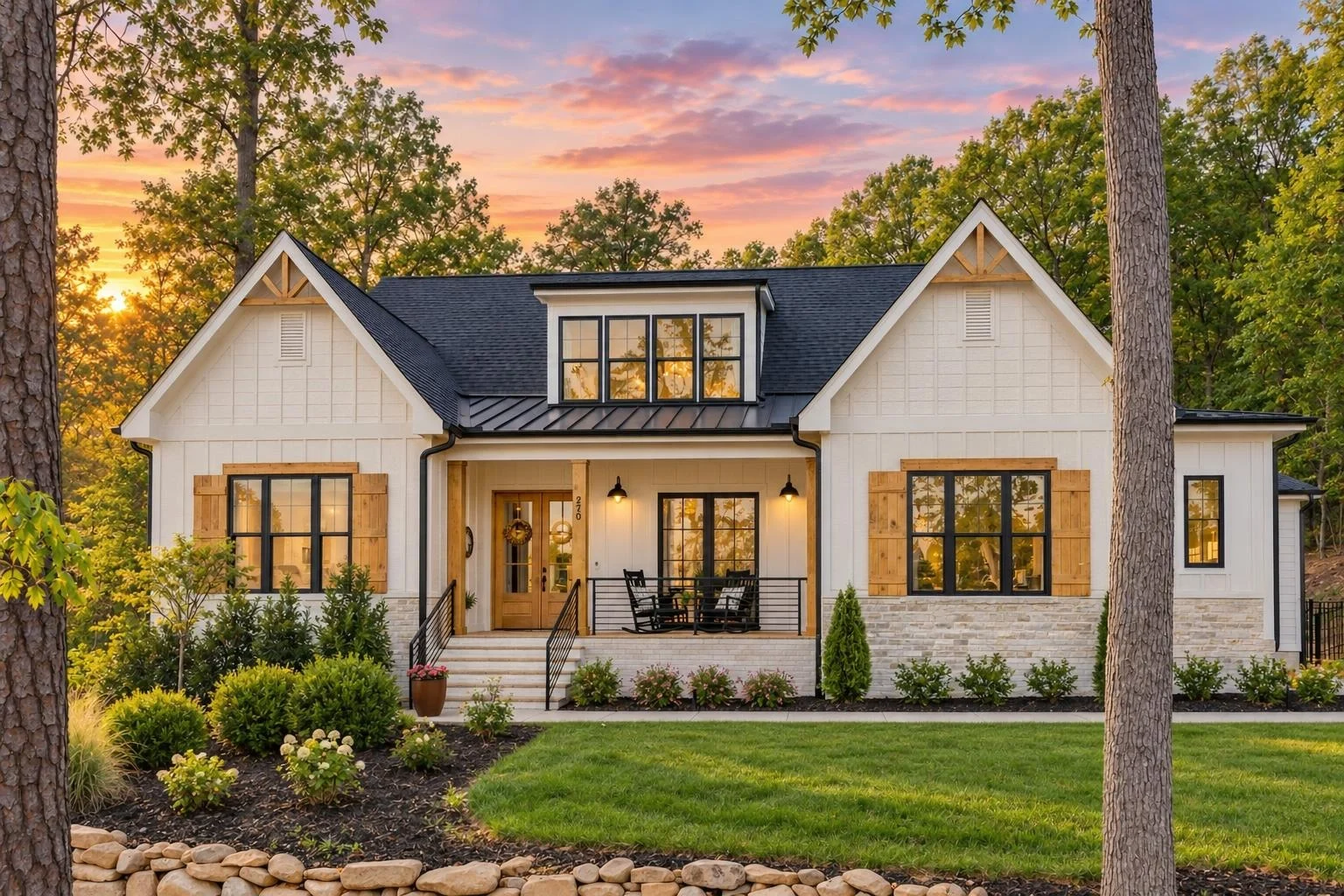 23-2003 HOUSE PLAN – Modern Farmhouse Home Plan – 4-Bed, 4-Bath, 3,597 SF - Warm Natural, AI-generated exterior concept