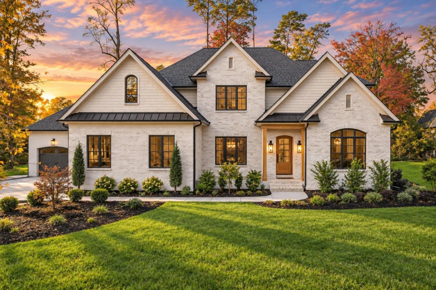 23-1944 HOUSE PLAN – Modern Tudor Home Plan – 5-Bed, 5-Bath, 5,465 SF - Warm Natural, AI-generated exterior concept