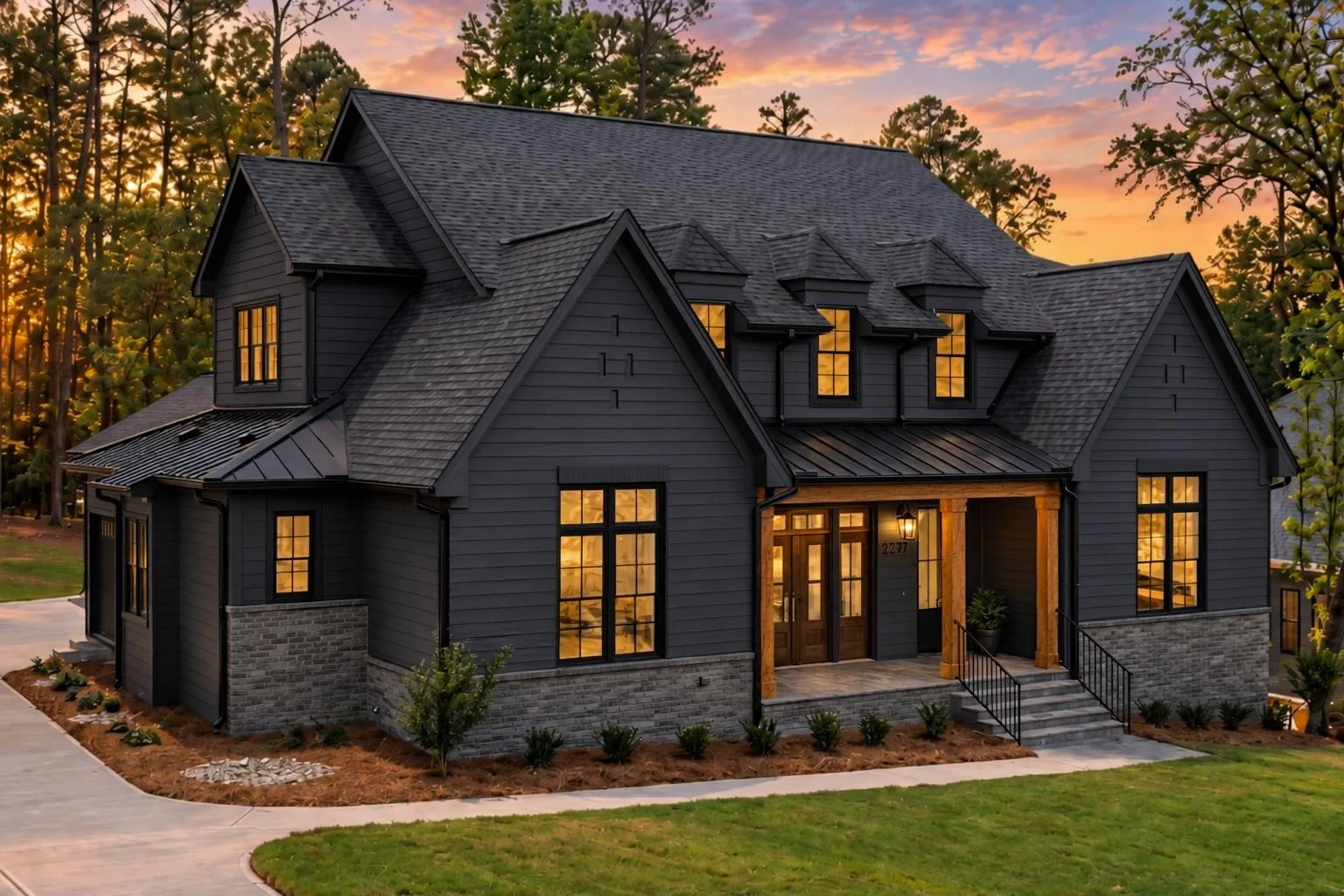 23-1869 HOUSE PLAN – Modern Farmhouse Home Plan – 4-Bed, 4.5-Bath, 3,783 SF - Modern Dark, AI-generated exterior concept
