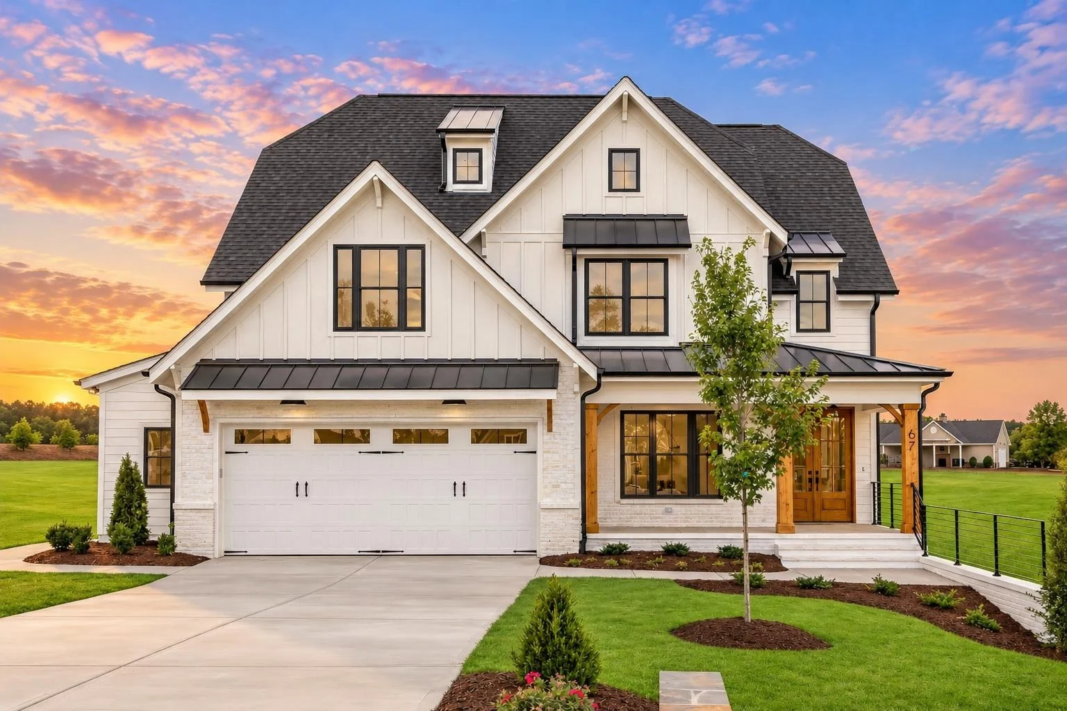 23-1180 HOUSE PLAN – Modern Farmhouse Home Plan – 4-Bed, 4-Bath, 2,758 SF - Warm Natural, AI-generated exterior concept