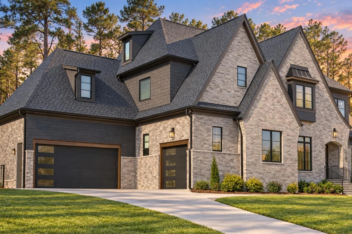 23-1267 HOUSE PLAN – Contemporary Tudor Home Plan – 5-Bed, 5-Bath, 5,251 SF - Modern Brick, AI-generated exterior concept