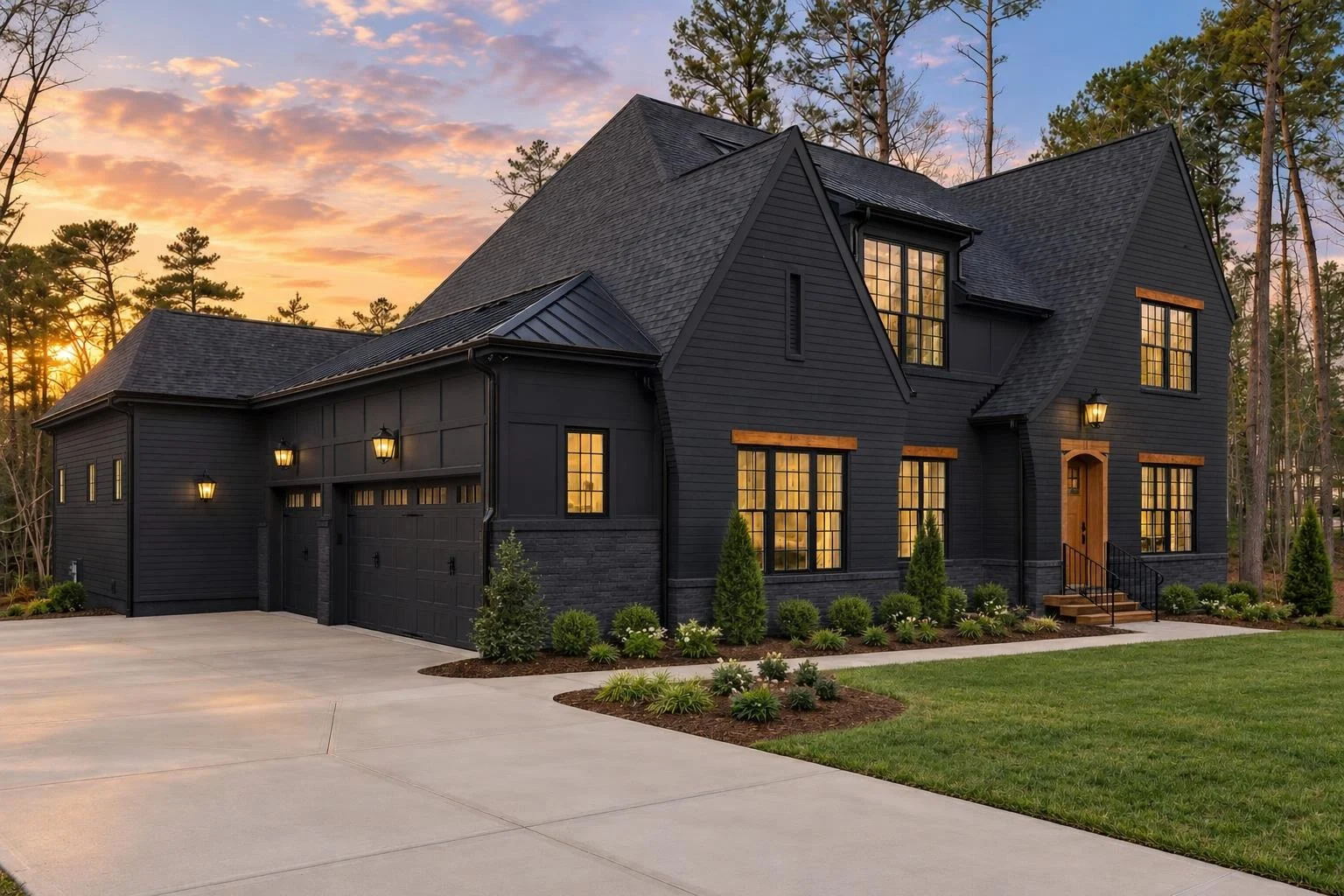 23-1864 HOUSE PLAN – Modern Tudor Home Plan – 4-Bed, 5-Bath, 4,253 SF - Modern Dark, AI-generated exterior concept