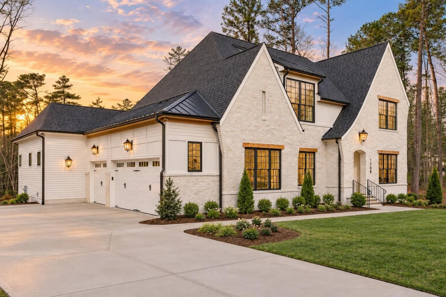 23-1864 HOUSE PLAN – Modern Tudor Home Plan – 4-Bed, 5-Bath, 4,253 SF - Warm Natural, AI-generated exterior concept