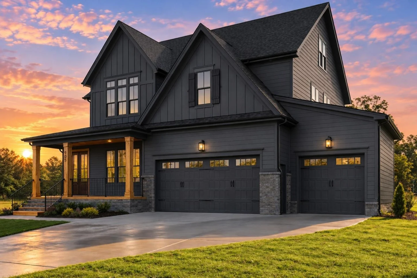 23-1745 HOUSE PLAN – Modern Farmhouse Home Plan – 4-Bed, 4.5-Bath, 3,223 SF - Modern Dark, AI-generated exterior concept