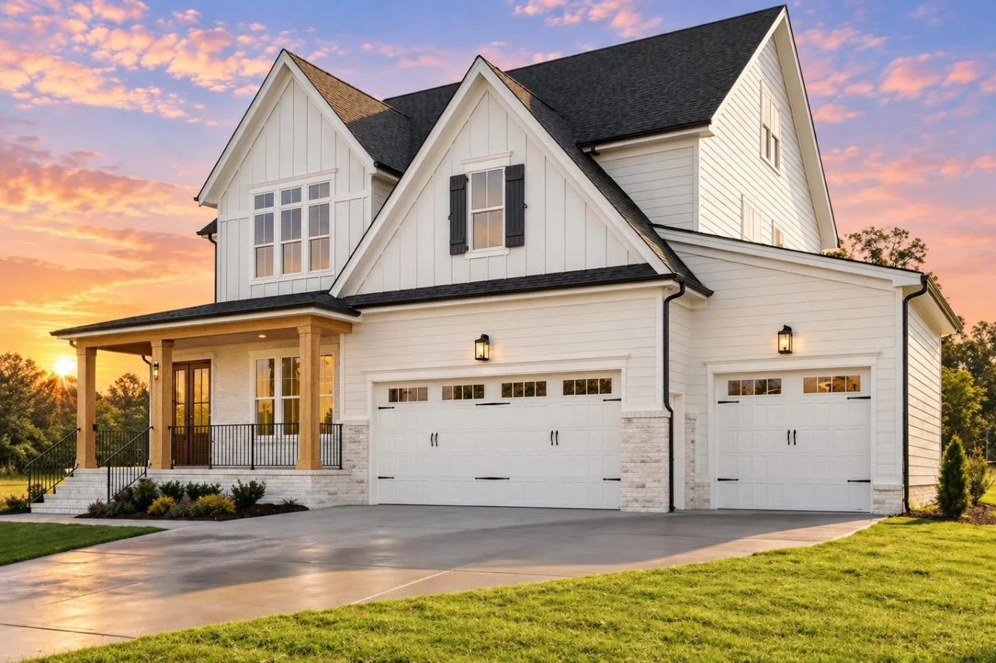 23-1745 HOUSE PLAN – Modern Farmhouse Home Plan – 4-Bed, 4.5-Bath, 3,223 SF - Warm Natural, AI-generated exterior concept