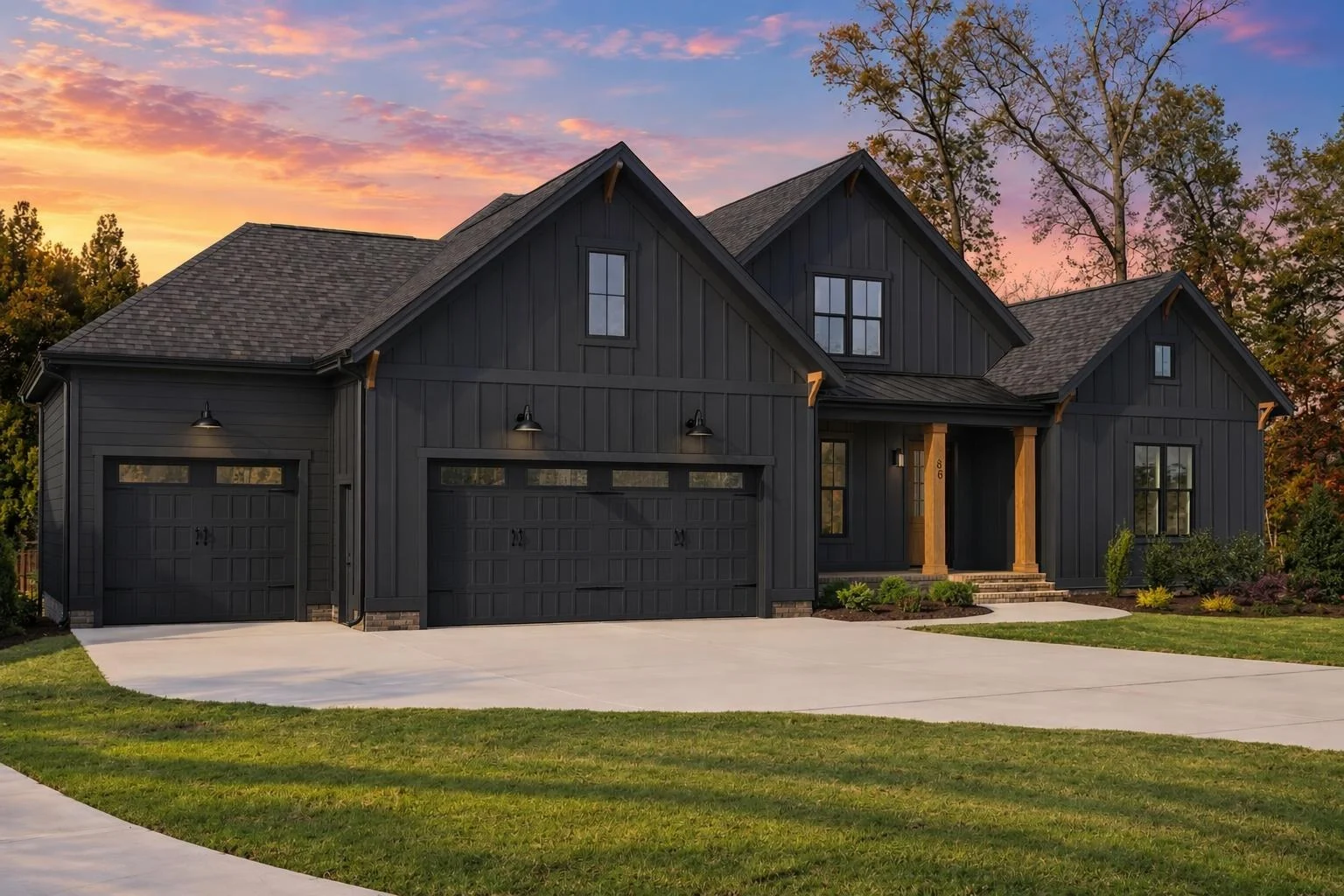 23-1744 HOUSE PLAN – Modern Farmhouse Home Plan – 5-Bed, 3.5-Bath, 3,115 SF - Modern Dark, AI-generated exterior concept