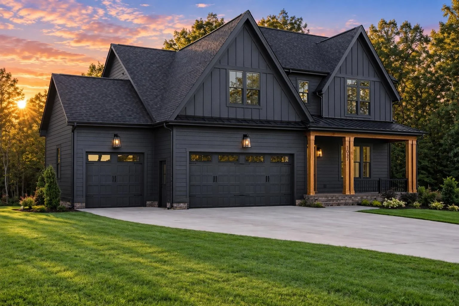 23-1004B HOUSE PLAN – Modern Farmhouse Home Plan – 4-Bed, 4-Bath, 3,104 SF - Modern Dark, AI-generated exterior concept
