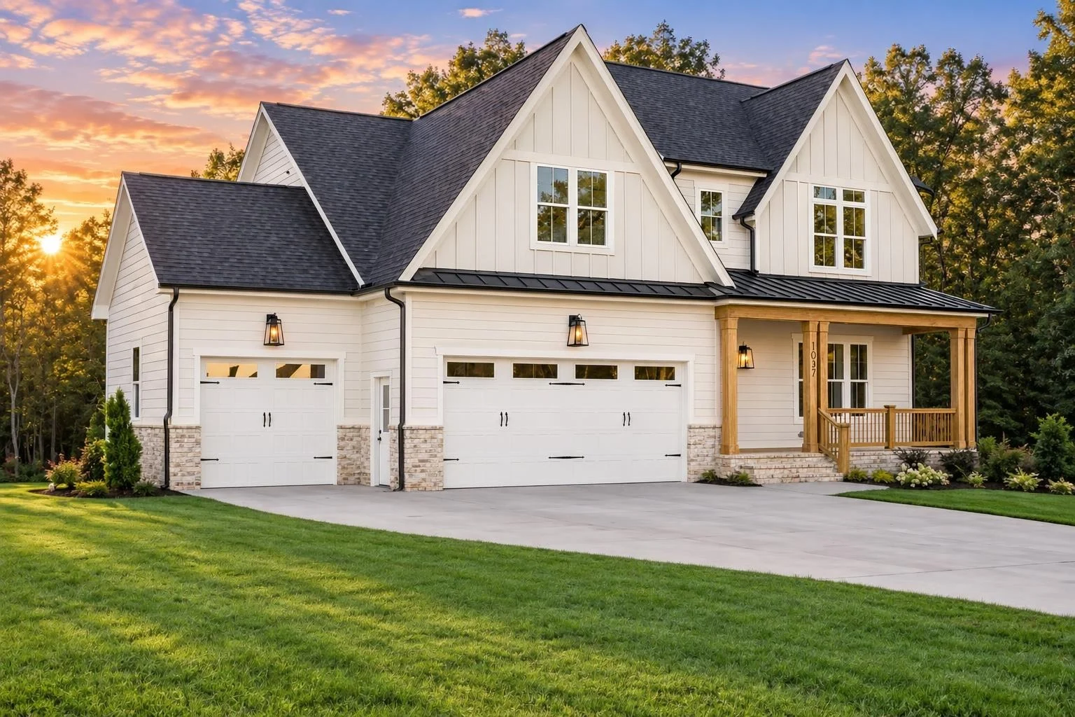 23-1004B HOUSE PLAN – Modern Farmhouse Home Plan – 4-Bed, 4-Bath, 3,104 SF - Warm Natural, AI-generated exterior concept