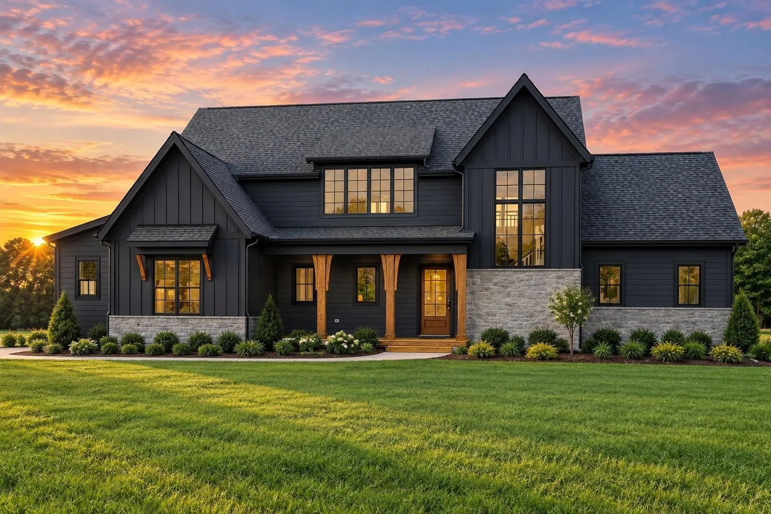 22-2093 HOUSE PLAN – Modern Farmhouse Home Plan – 4-Bed, 4.5-Bath, 3,281 SF - Modern Dark, AI-generated exterior concept