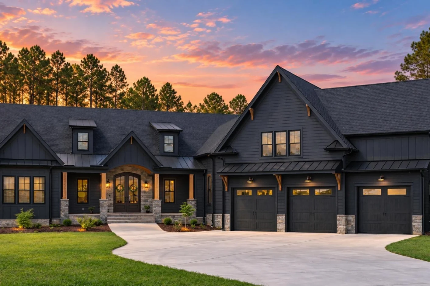 23-1697 HOUSE PLAN – Modern Farmhouse Home Plan – 4-Bed, 3.5-Bath, 3,647 SF - Modern Dark, AI-generated exterior concept