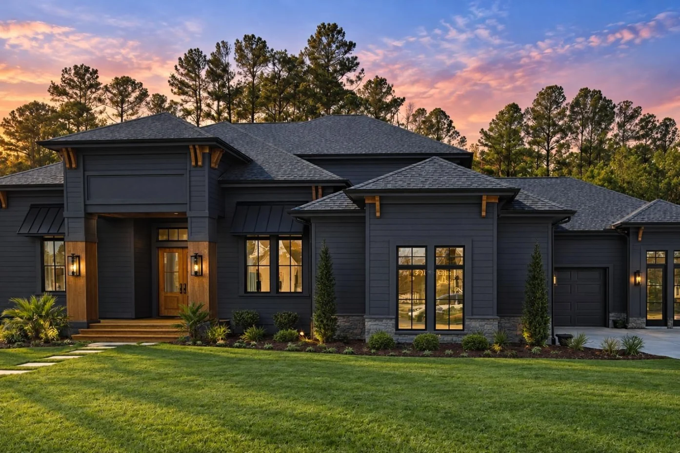 22-1357 HOUSE PLAN – Modern Mediterranean Home Plan – 4-Bed, 3.5-Bath, 4,888 SF - Modern Dark, AI-generated exterior concept
