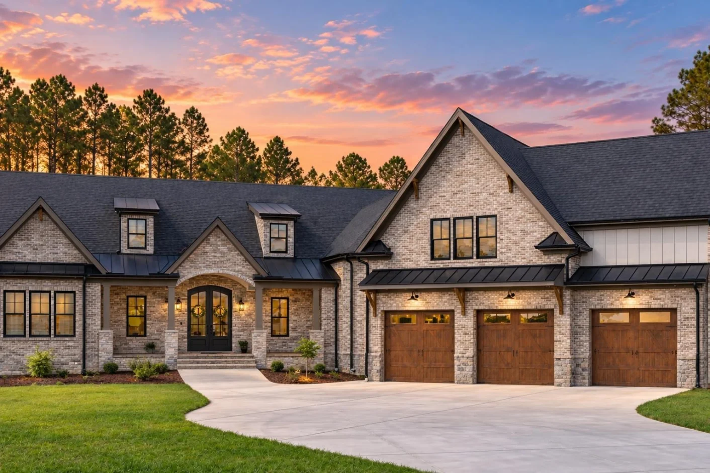 23-1697 HOUSE PLAN – Modern Farmhouse Home Plan – 4-Bed, 3.5-Bath, 3,647 SF - Modern Brick, AI-generated exterior concept
