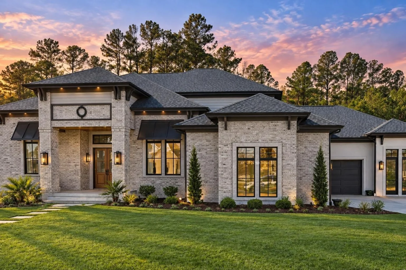 22-1357 HOUSE PLAN – Modern Mediterranean Home Plan – 4-Bed, 3.5-Bath, 4,888 SF - Modern Brick, AI-generated exterior concept