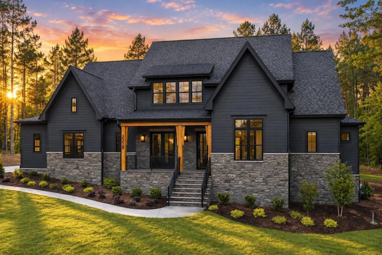 22-1197 HOUSE PLAN – Modern Farmhouse Home Plan – 4-Bed, 4.5-Bath, 3,446 SF - Modern Dark, AI-generated exterior concept