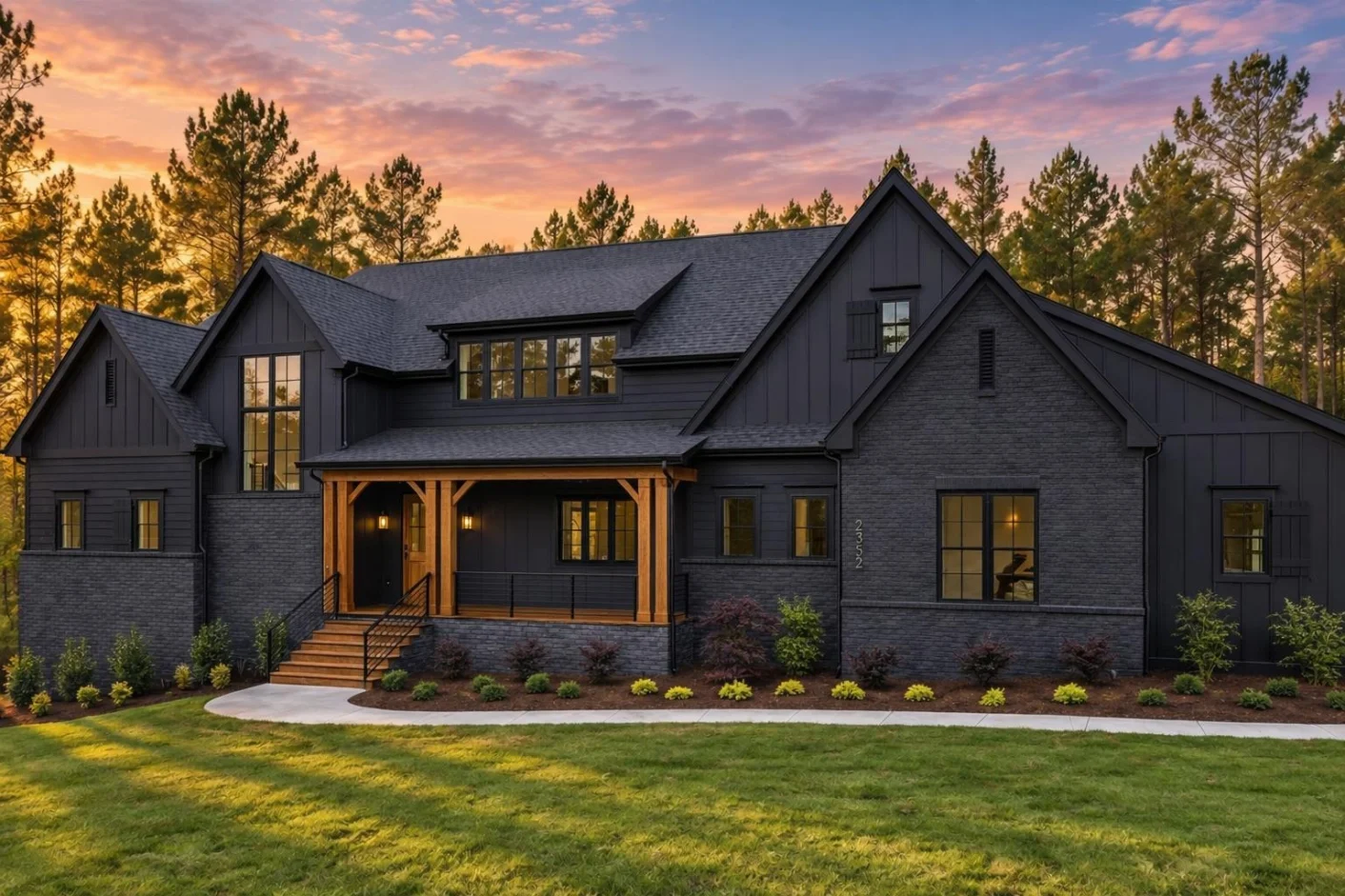 22-1130 HOUSE PLAN – Modern Farmhouse Home Plan – 4-Bed, 4.5-Bath, 3,636 SF - Modern Dark, AI-generated exterior concept