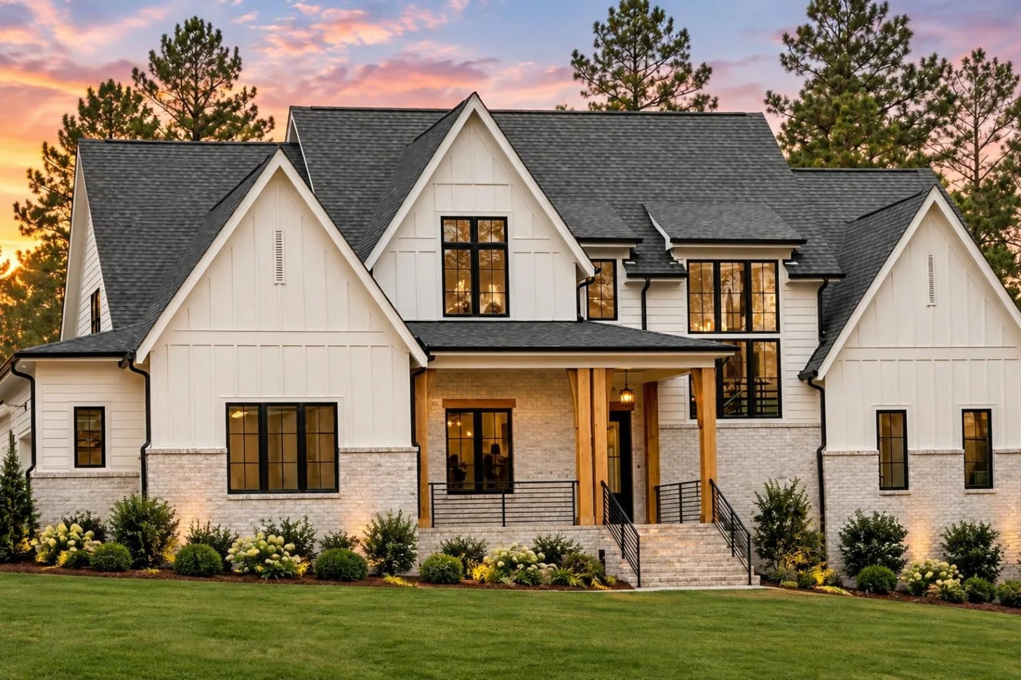 22-1578 HOUSE PLAN – Modern Farmhouse Home Plan – 4-Bed, 4.5-Bath, 3,948 SF - Warm Natural, AI-generated exterior concept