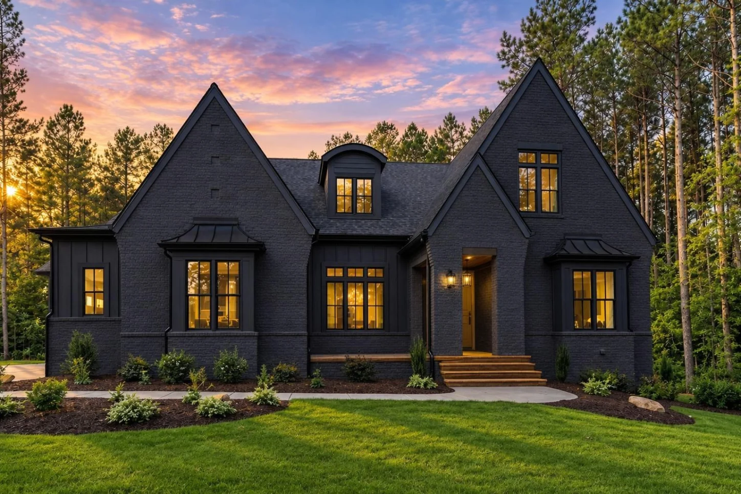 22-1187 HOUSE PLAN – Modern Tudor Home Plan – 5-Bed, 5-Bath, 3,879 SF - Modern Dark, AI-generated exterior concept