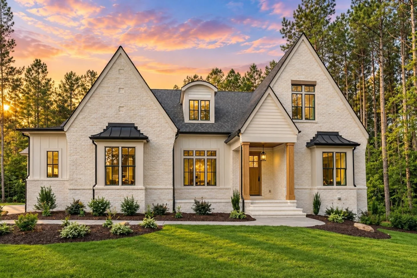 22-1187 HOUSE PLAN – Modern Tudor Home Plan – 5-Bed, 5-Bath, 3,879 SF - Warm Natural, AI-generated exterior concept