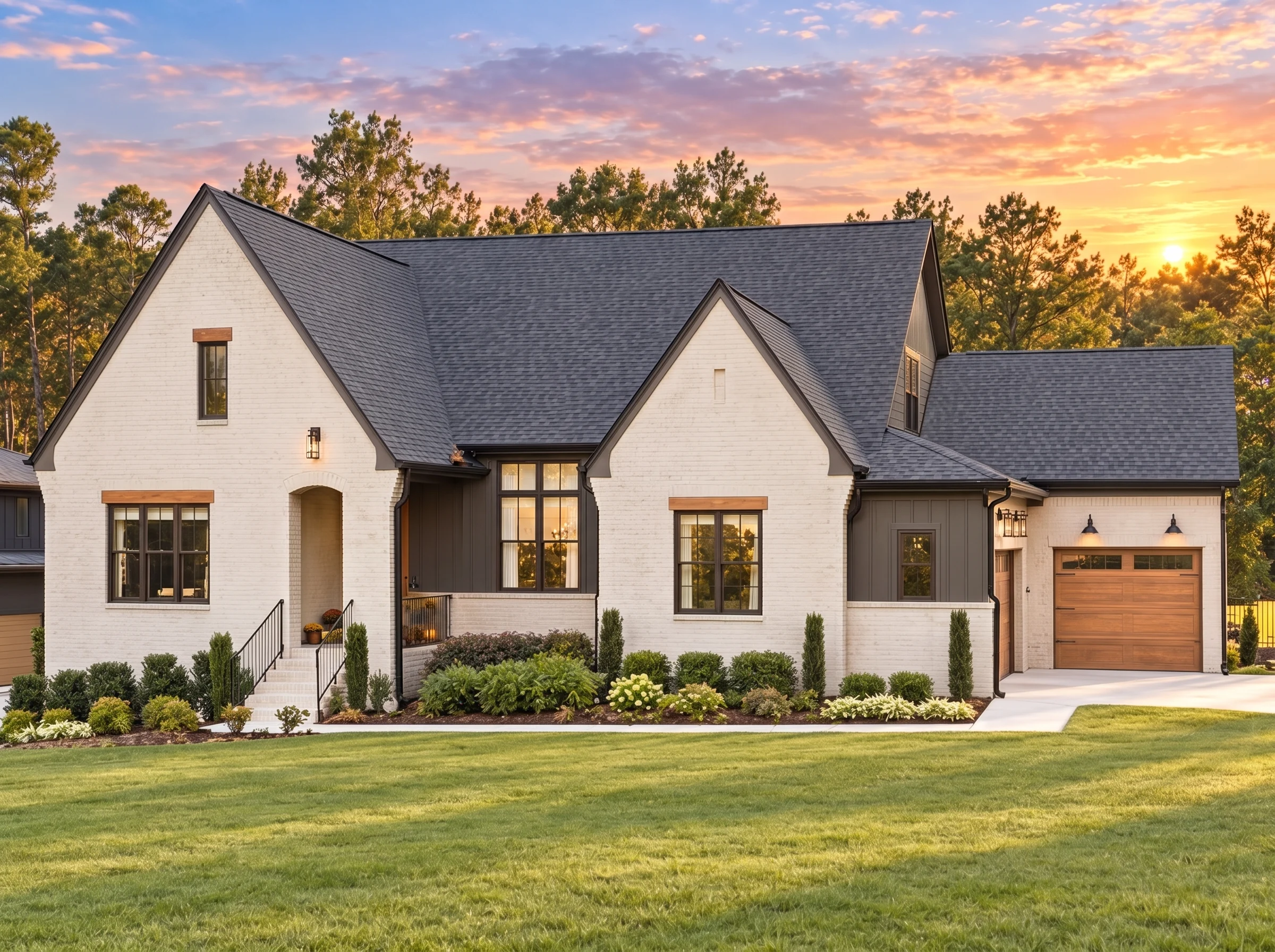 22-1154 HOUSE PLAN – Modern Farmhouse Home Plan – 4-Bed, 5-Bath, 3,691 SF - Warm Natural, AI-generated exterior concept
