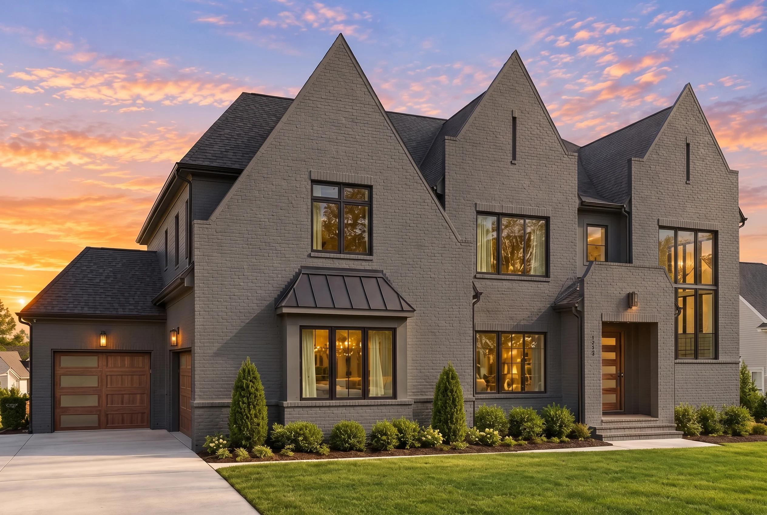 22-1140 HOUSE PLAN – Tudor Home Plan – 5-Bed, 5-Bath, 6,713 SF - Modern Dark, AI-generated exterior concept