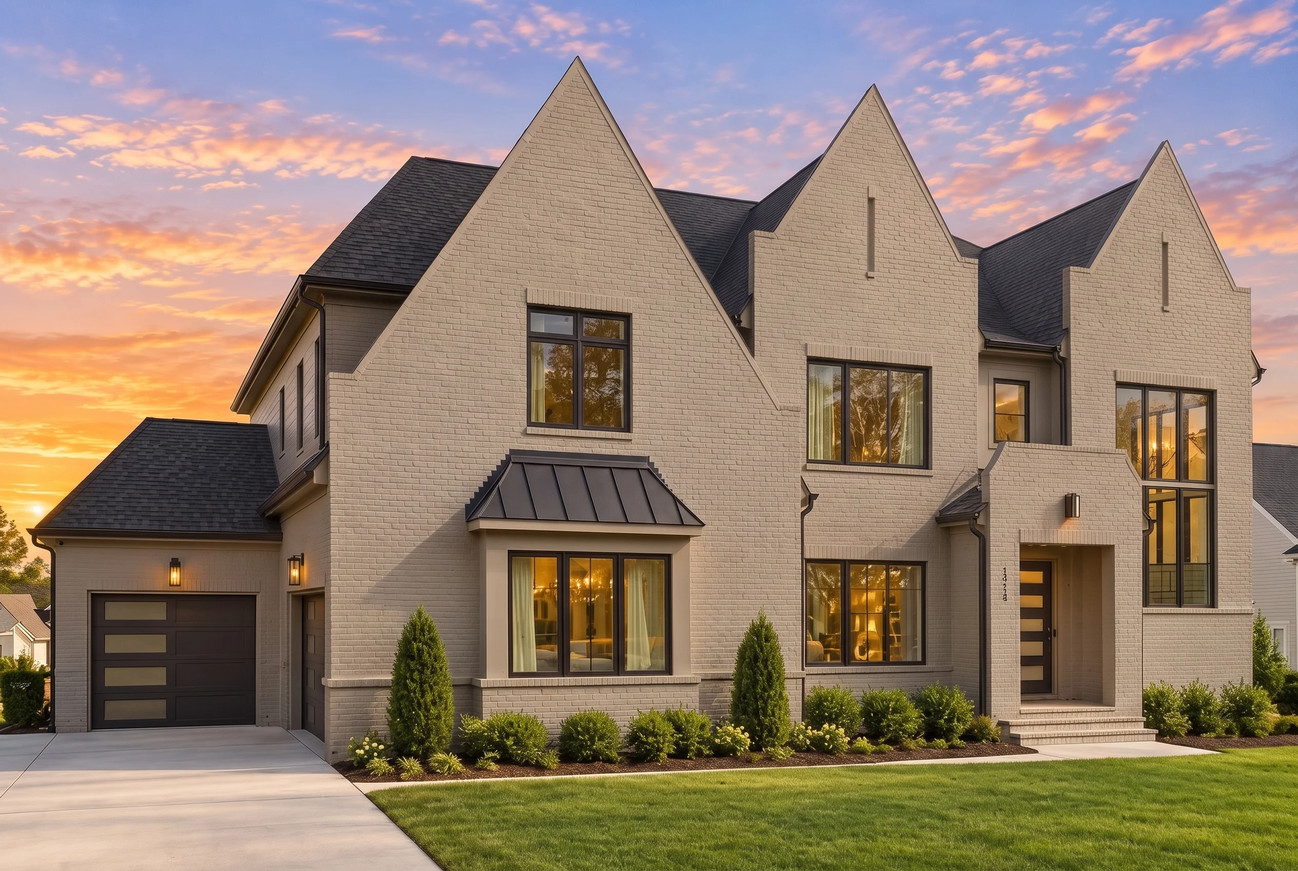 22-1140 HOUSE PLAN – Tudor Home Plan – 5-Bed, 5-Bath, 6,713 SF - Warm Natural, AI-generated exterior concept