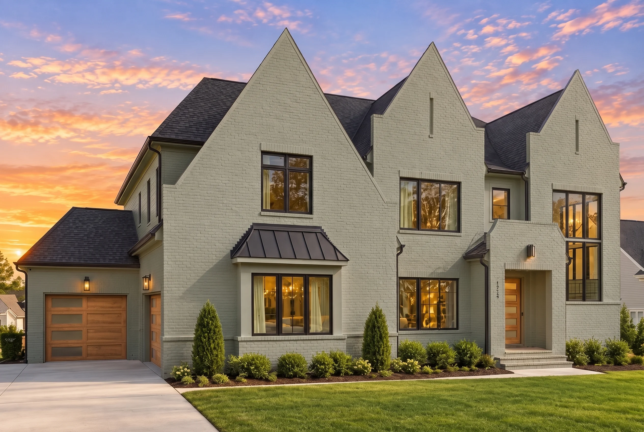 22-1140 HOUSE PLAN – Tudor Home Plan – 5-Bed, 5-Bath, 6,713 SF - Modern Brick, AI-generated exterior concept