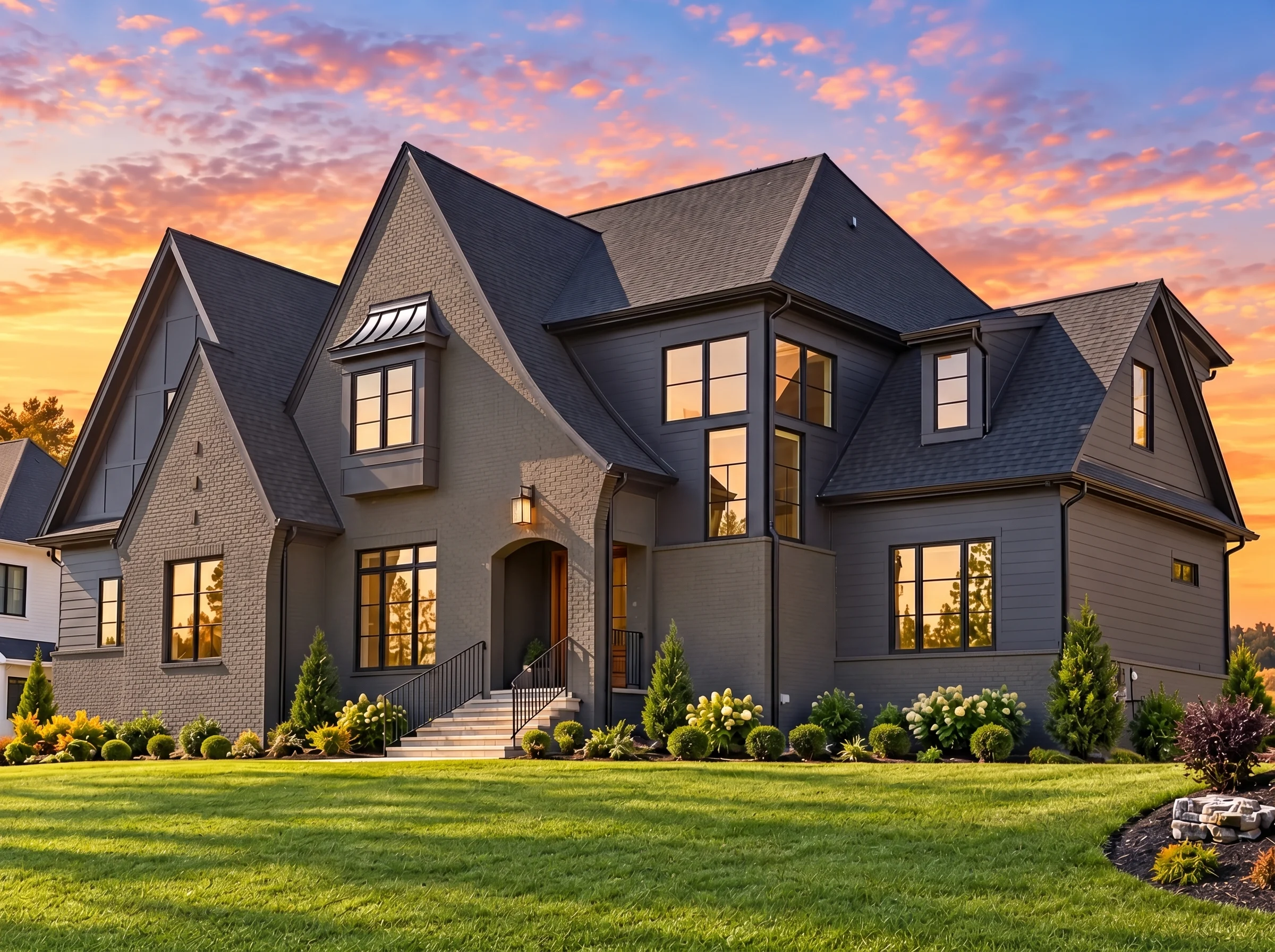 22-1347 HOUSE PLAN – French Country Home Plan – 5-Bed, 5-Bath, 4,163 SF - Modern Dark, AI-generated exterior concept