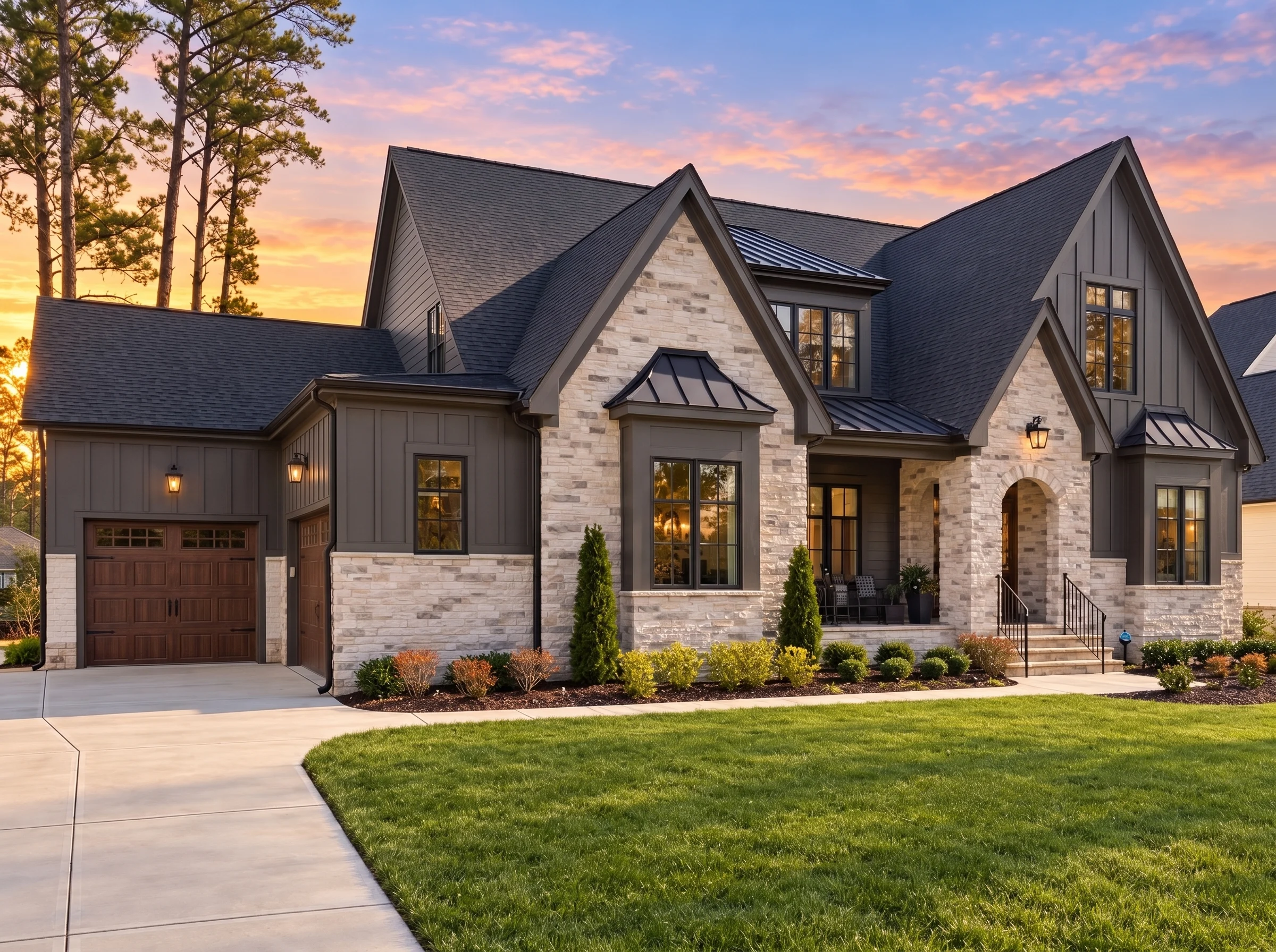 22-1129 HOUSE PLAN – French Country Home Plan – 6-Bed, 5-Bath, 4,620 SF - Modern Dark, AI-generated exterior concept