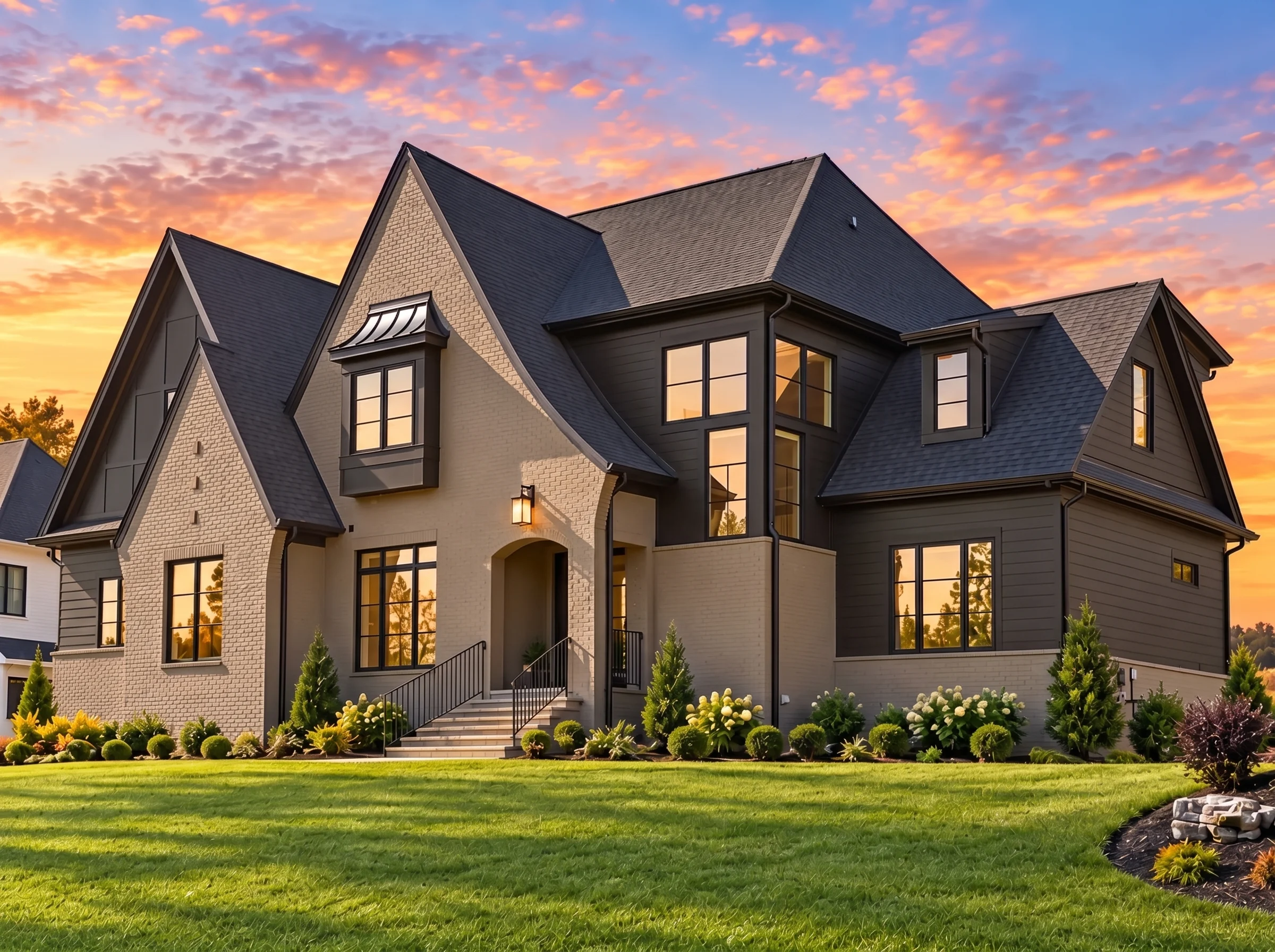 22-1347 HOUSE PLAN – French Country Home Plan – 5-Bed, 5-Bath, 4,163 SF - Warm Natural, AI-generated exterior concept
