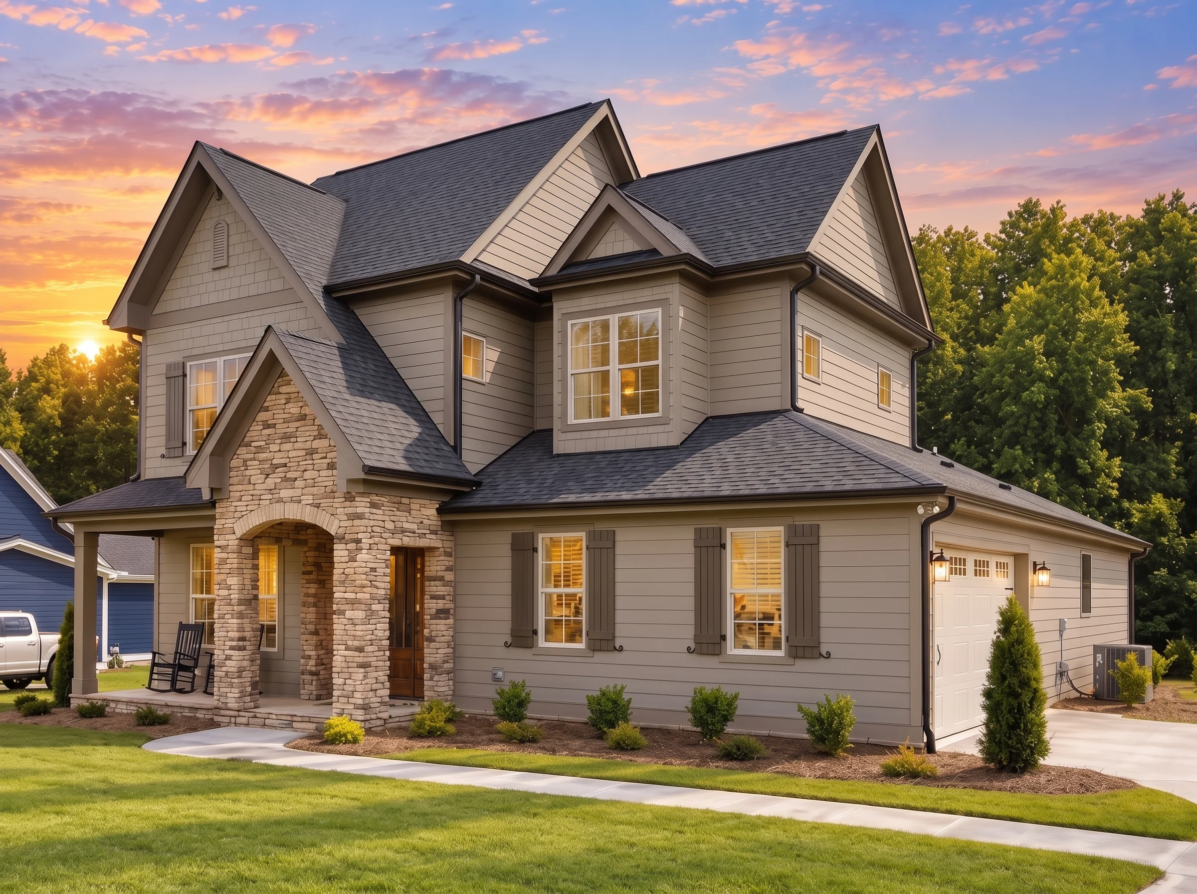 22-1573 HOUSE PLAN – Modern Craftsman Home Plan – 4-Bed, 2.5-Bath, 2,604 SF - Warm Natural, AI-generated exterior concept