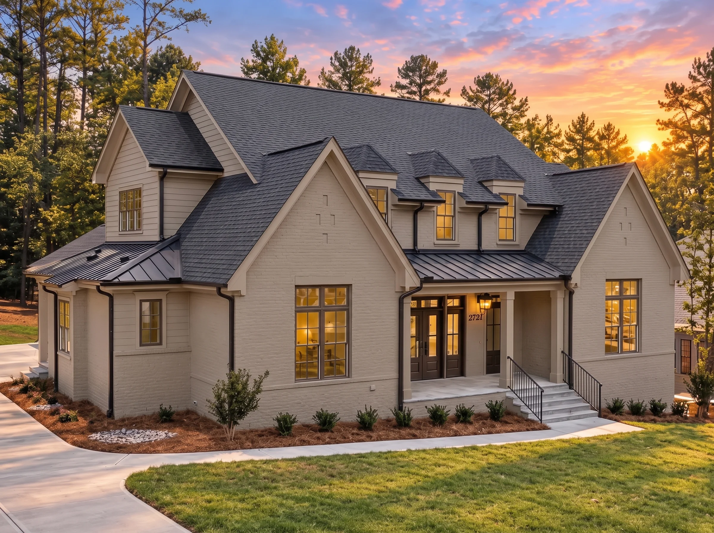 22-1293 HOUSE PLAN – Modern Farmhouse Home Plan – 4-Bed, 4.5-Bath, 3,783 SF - Warm Natural, AI-generated exterior concept