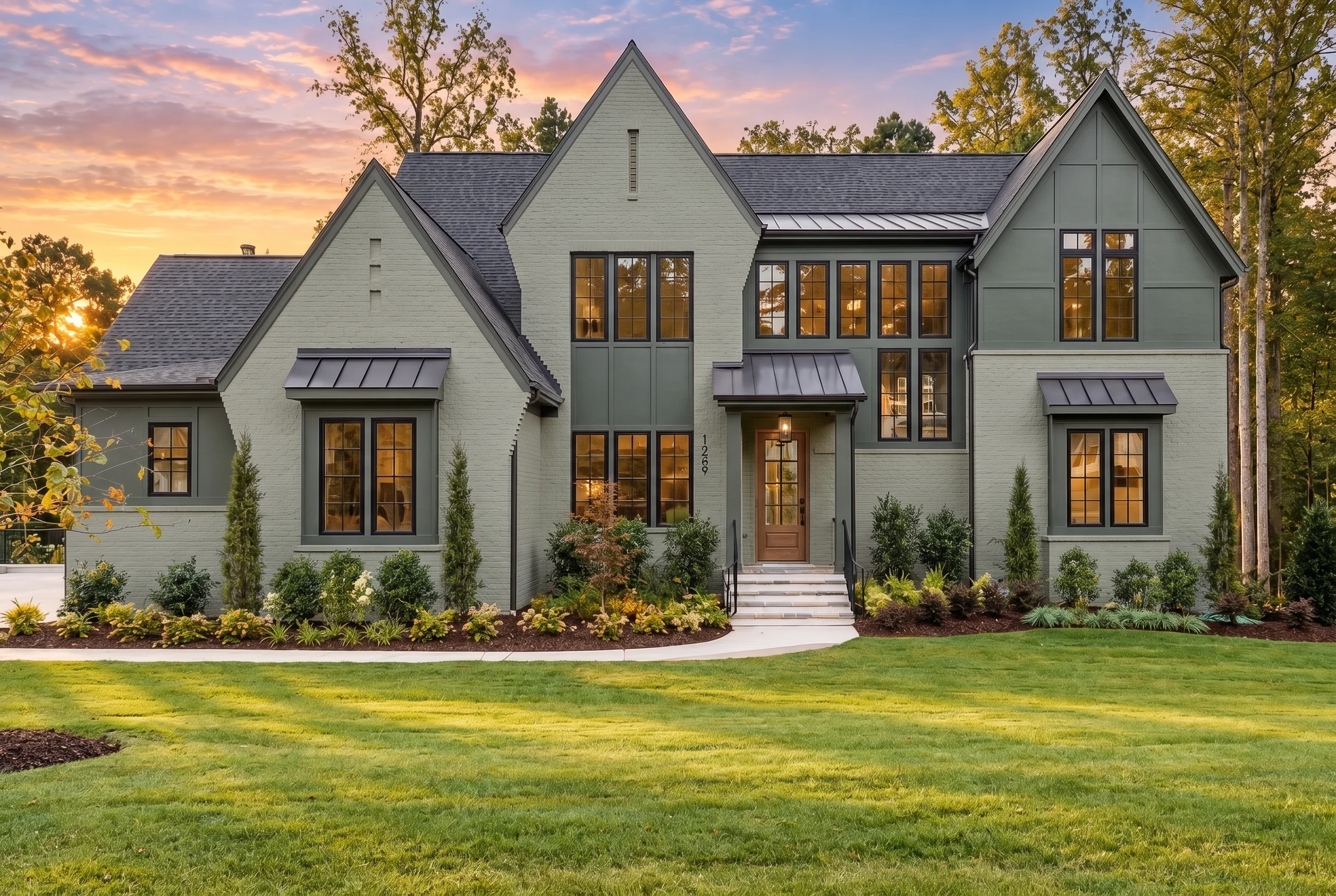 22-1536 HOUSE PLAN – Modern Tudor Farmhouse Home Plan – 4-Bed, 5.5-Bath, 5,950 SF - Modern Brick, AI-generated exterior concept