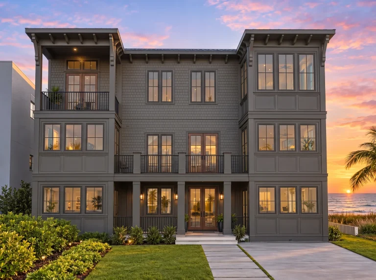 22-2017 HOUSE PLAN – Coastal Home Plan – 8-Bed, 9-Bath, 4,766 SF - Modern Dark, AI-generated exterior concept