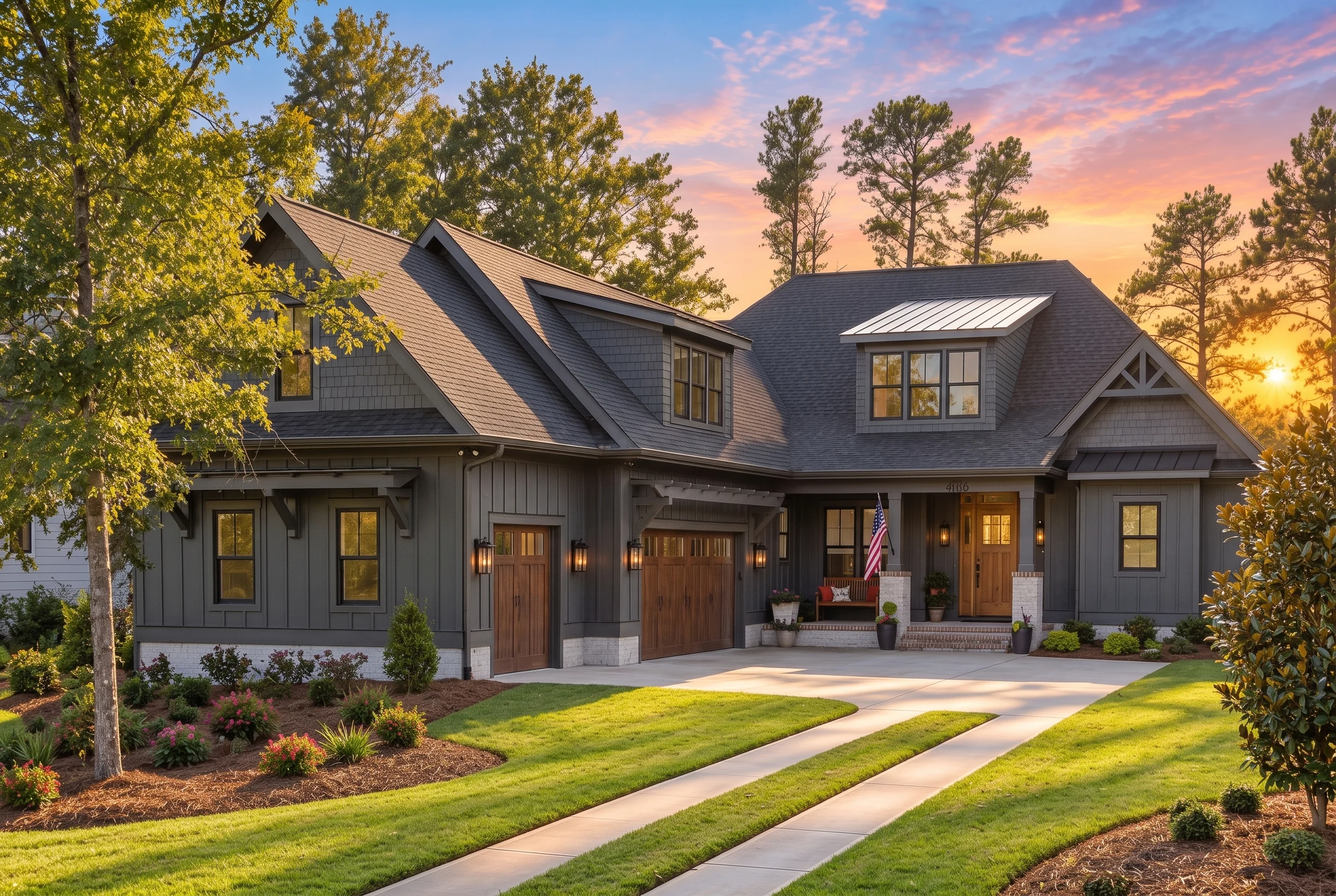 21-3333 HOUSE PLAN – Modern Farmhouse Home Plan – 3-Bed, 4-Bath, 3,481 SF - Modern Dark, AI-generated exterior concept