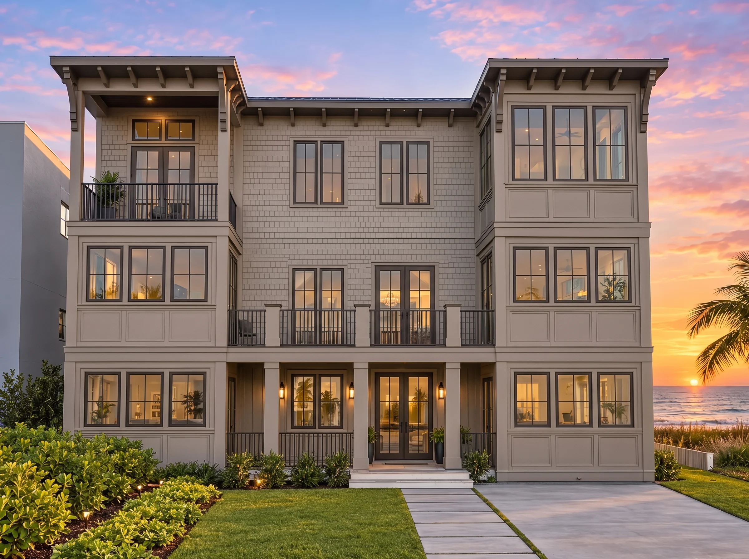 22-2017 HOUSE PLAN – Coastal Home Plan – 8-Bed, 9-Bath, 4,766 SF - Warm Natural, AI-generated exterior concept
