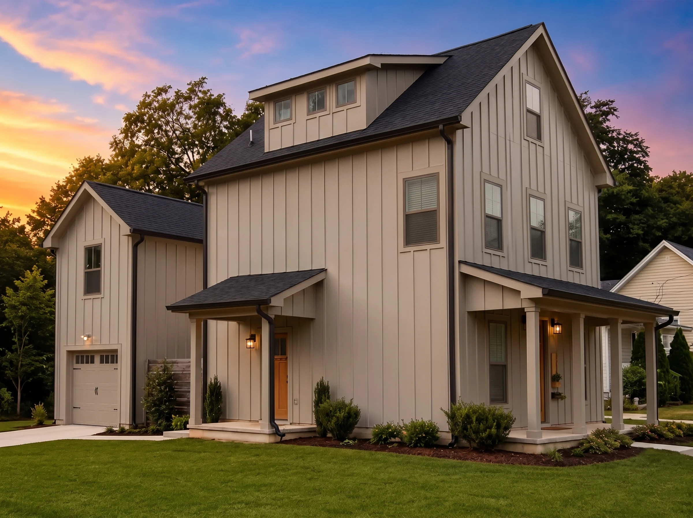 21-2226 HOUSE PLAN – Modern Farmhouse Home Plan – 3-Bed, 4.5-Bath, 2,064 SF - Warm Natural, AI-generated exterior concept