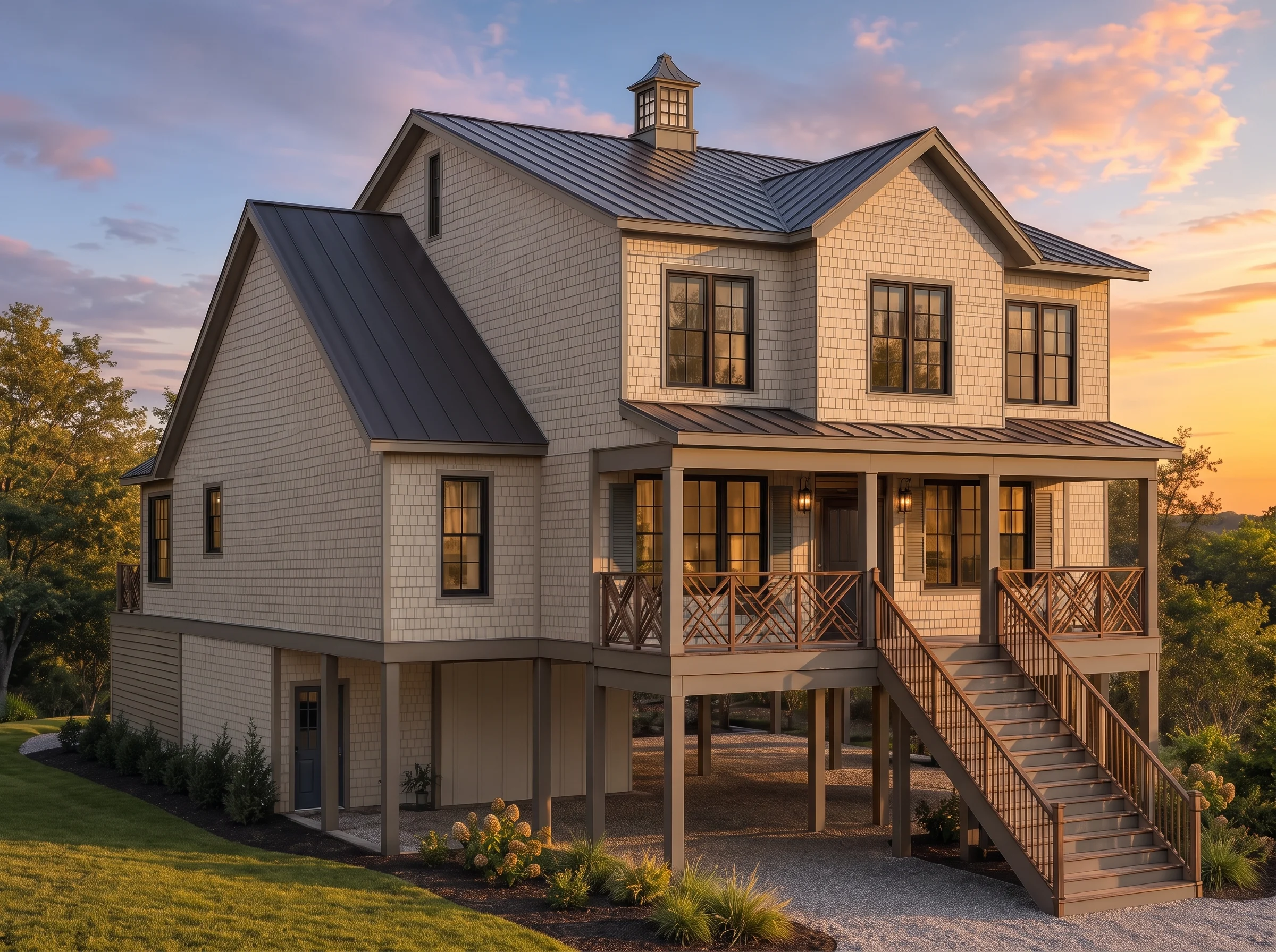 24-1622 HOUSE PLAN – Coastal Home Plan – 4-Bed, 4-Bath, 3,555 SF - Warm Natural, AI-generated exterior concept
