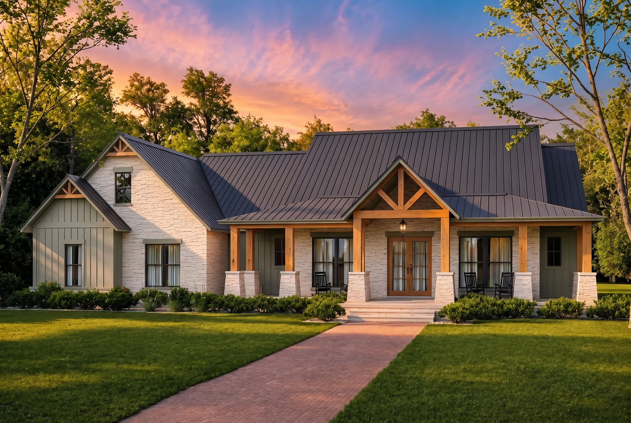 24-1121 HOUSE PLAN – Modern Farmhouse Home Plan – 4-Bed, 3.5-Bath, 2,961 SF - Modern Brick, AI-generated exterior concept