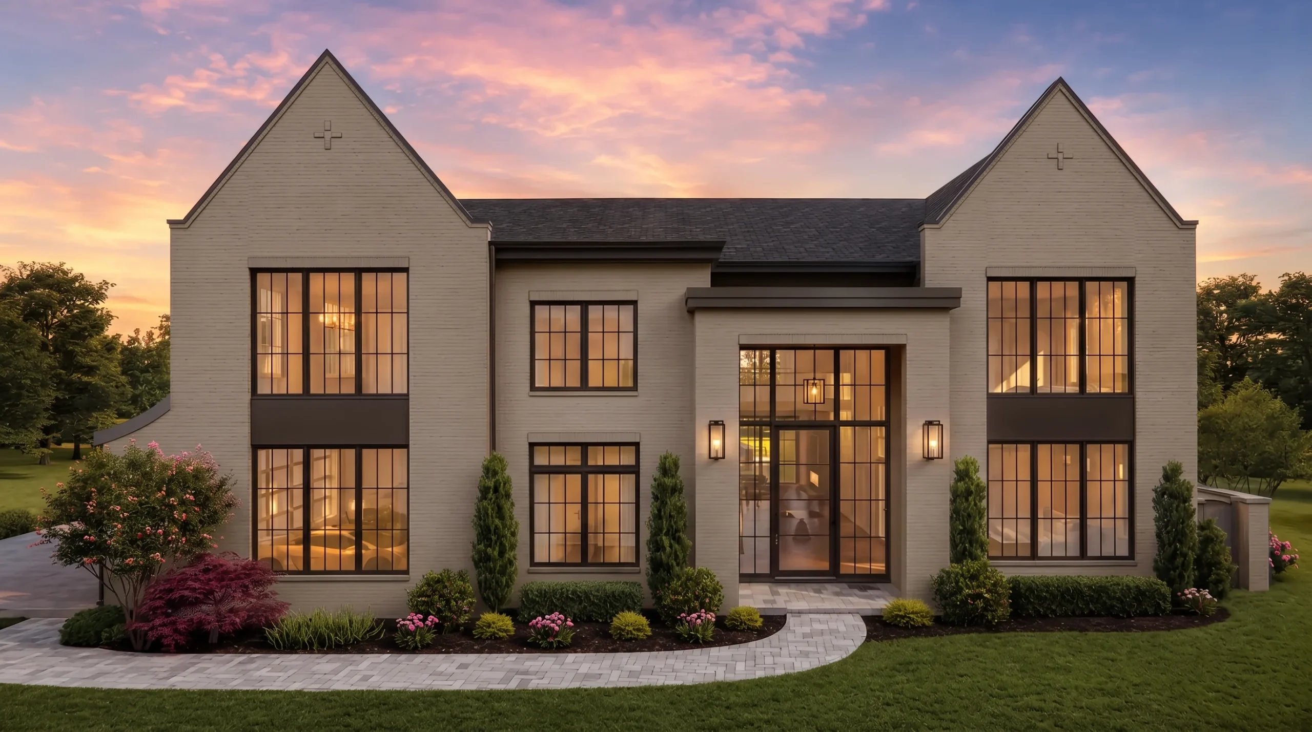 24-1826 HOUSE PLAN – Modern European Home Plan – 4-Bed, 5-Bath, 7,804 SF - Warm Natural, AI-generated exterior concept