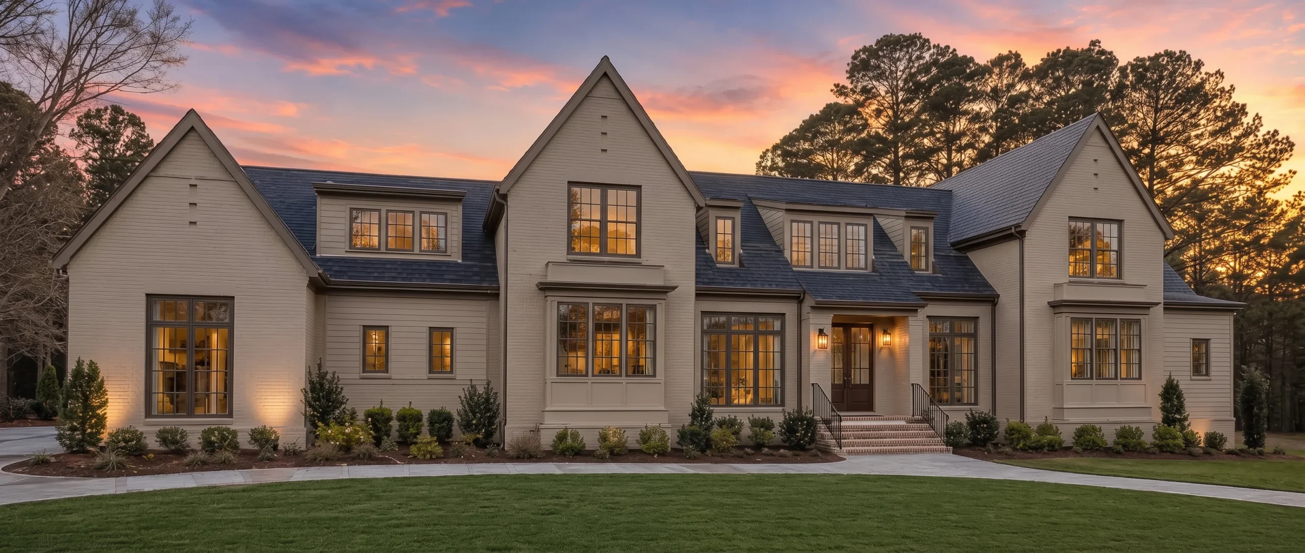 24-1637 HOUSE PLAN – Modern Tudor Home Plan – 5-Bed, 5-Bath, 5,458 SF - Warm Natural, AI-generated exterior concept