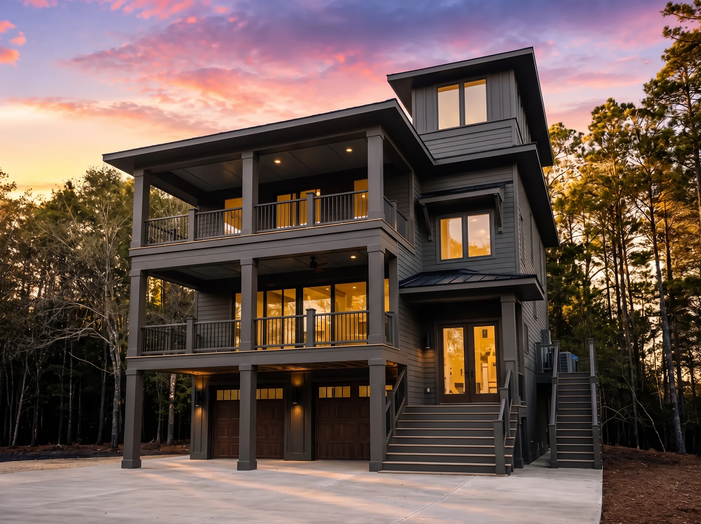 24-1356 HOUSE PLAN – Coastal Home Plan – 4-Bed, 4.5-Bath, 2,660 SF - Modern Dark, AI-generated exterior concept