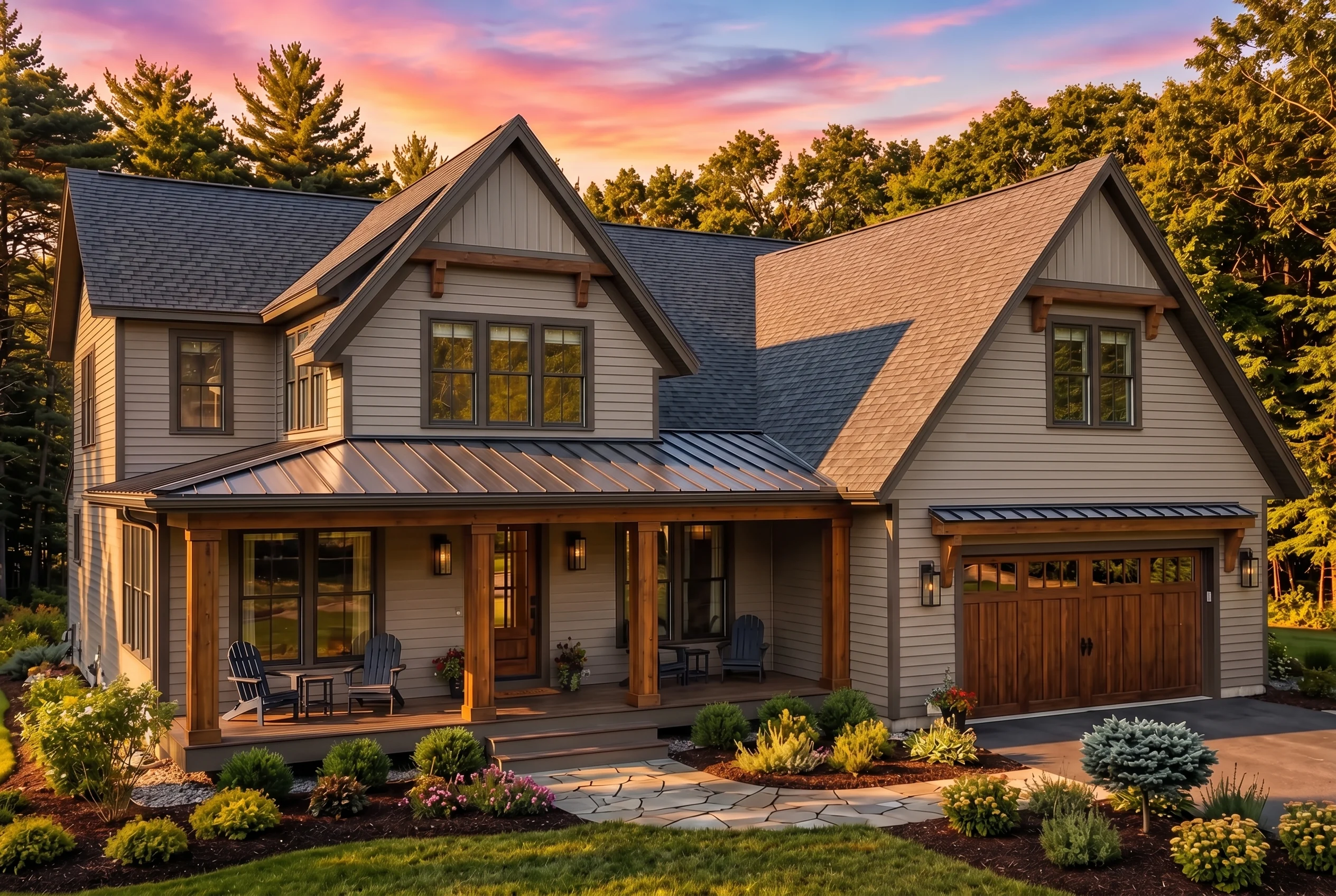 24-1540 HOUSE PLAN – Modern Farmhouse Home Plan – 4-Bed, 3.5-Bath, 3,510 SF - Warm Natural, AI-generated exterior concept