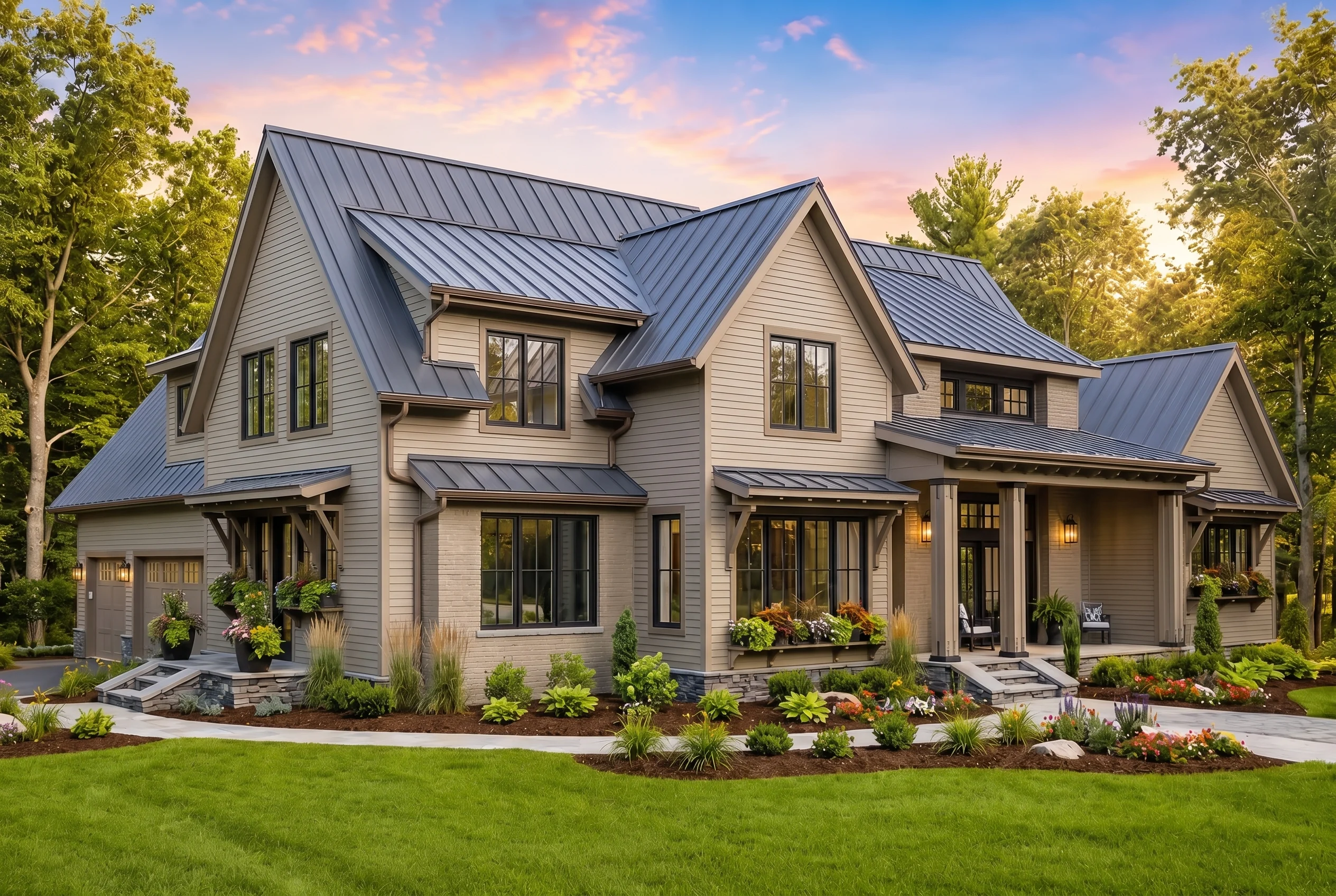 24-1759 HOUSE PLAN – Modern Farmhouse Home Plan – 4-Bed, 4.5-Bath, 2,886 SF - Warm Natural, AI-generated exterior concept