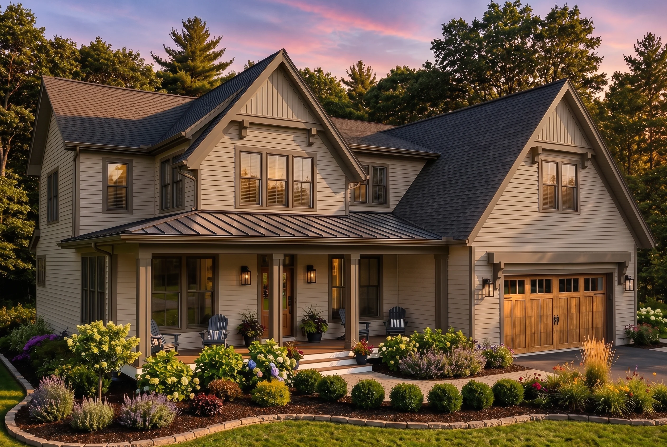 24-1960 HOUSE PLAN – Modern Farmhouse Home Plan – 4-Bed, 4.5-Bath, 4,030 SF - Warm Natural, AI-generated exterior concept