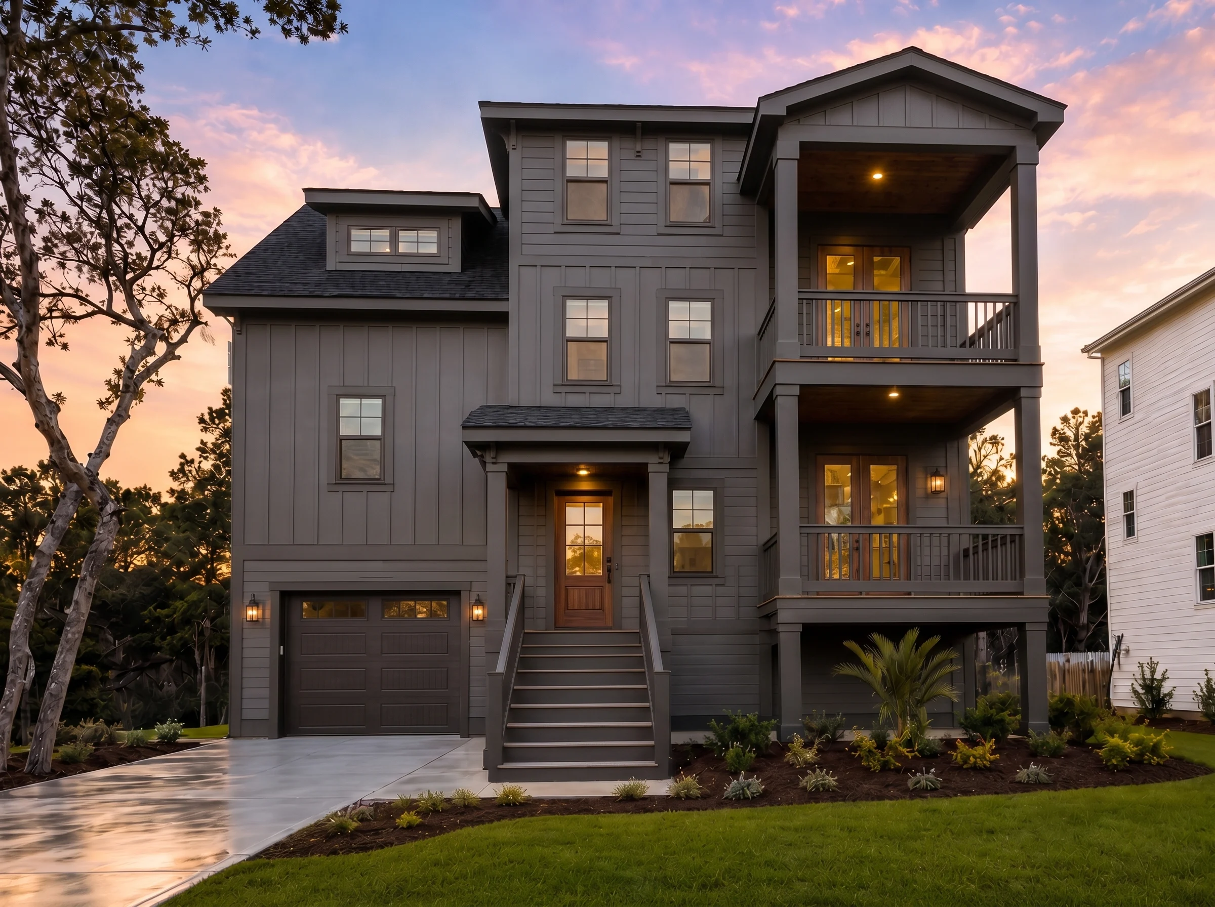 24-1003 HOUSE PLAN – Beach Home Plan – 4-Bed, 3.5-Bath, 2,855 SF - Modern Dark, AI-generated exterior concept