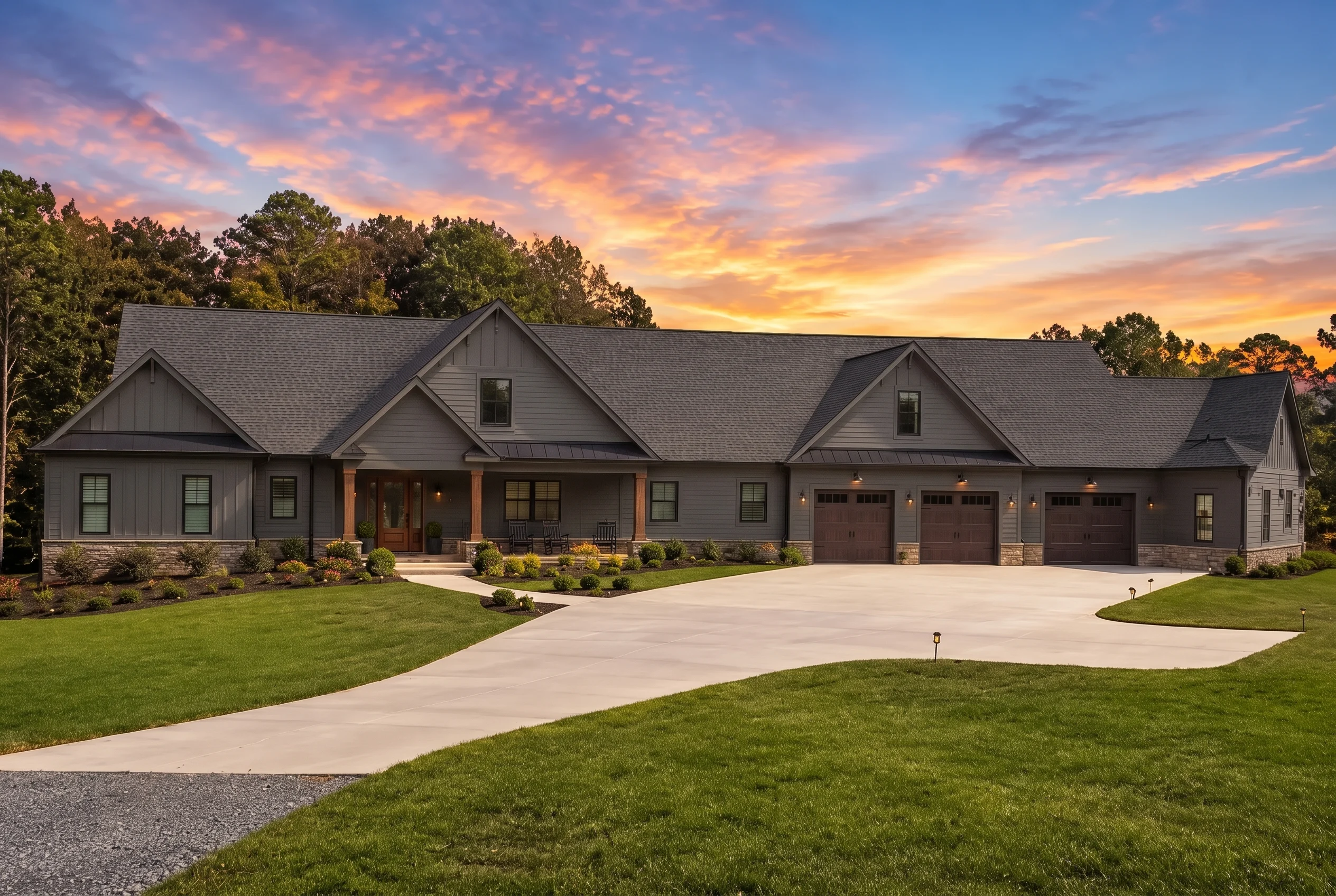 24-1097 HOUSE PLAN – Modern Farmhouse Home Plan – 4-Bed, 5-Bath, 4,345 SF - Modern Dark, AI-generated exterior concept